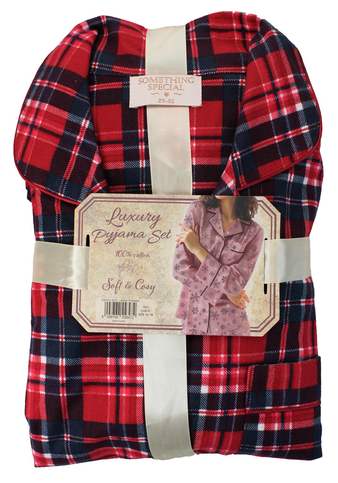 Something Special Brushed Cotton Pj Set Ribbon - Red Check 1 Shaws Department Stores