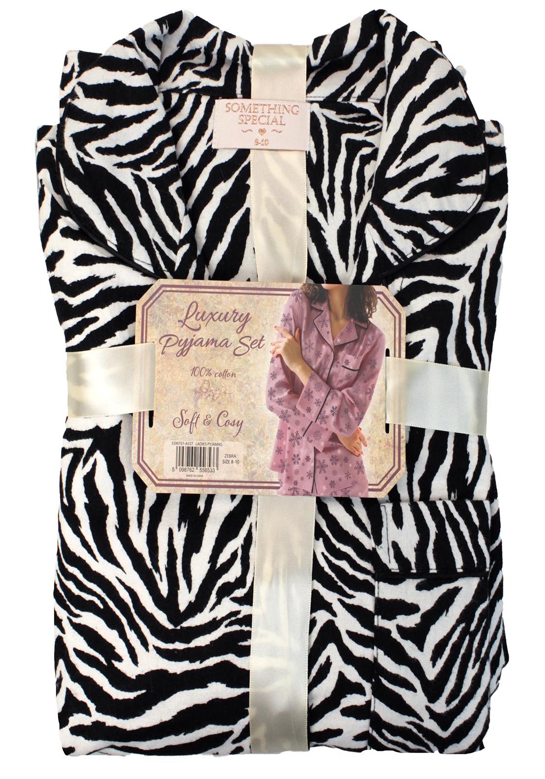 Something Special Brushed Cotton Pj Set Ribbon - Black & White 1 Shaws Department Stores