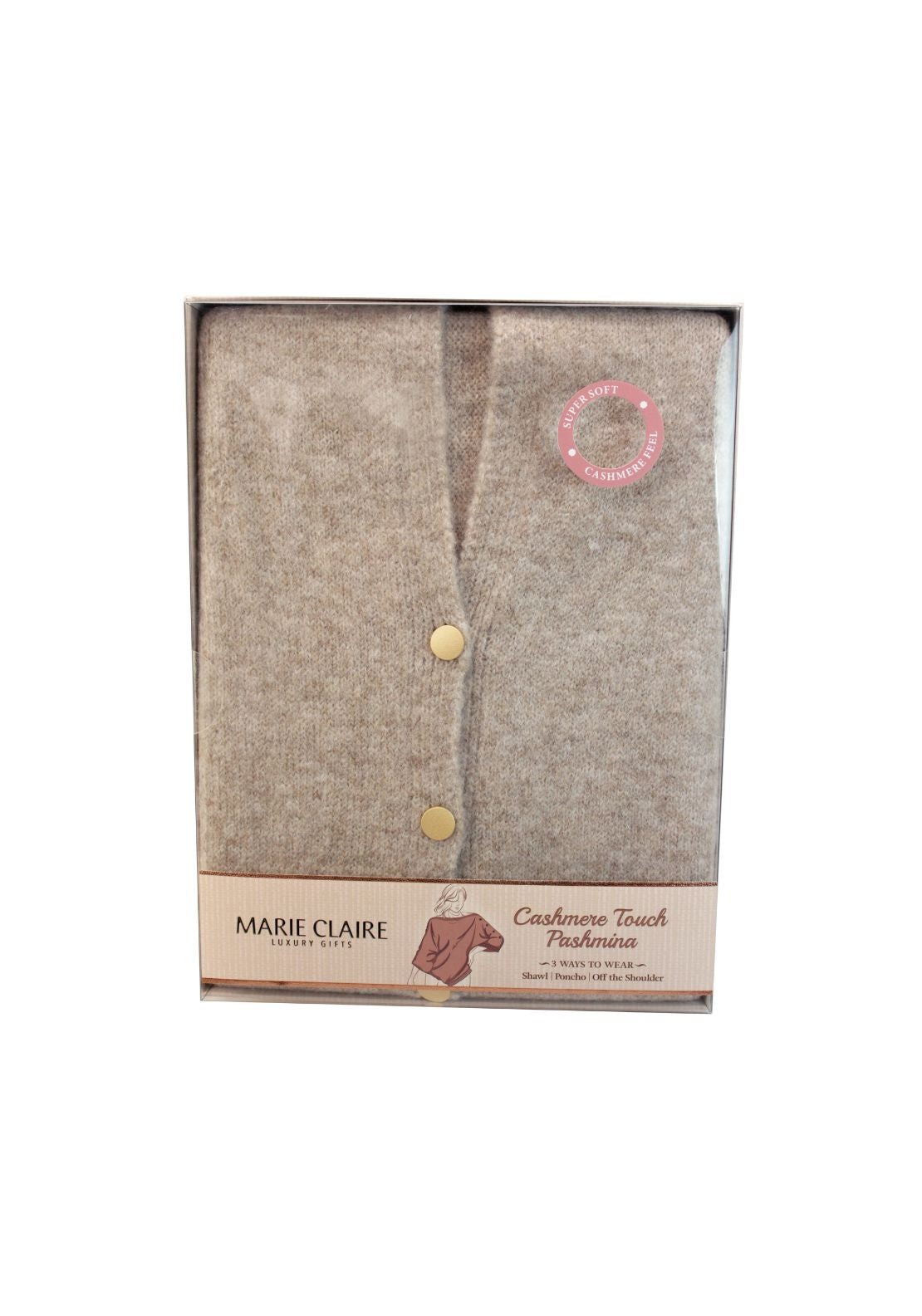 Marie Claire Cashmere Touch Buttoned Pashmina - Light Pink 1 Shaws Department Stores
