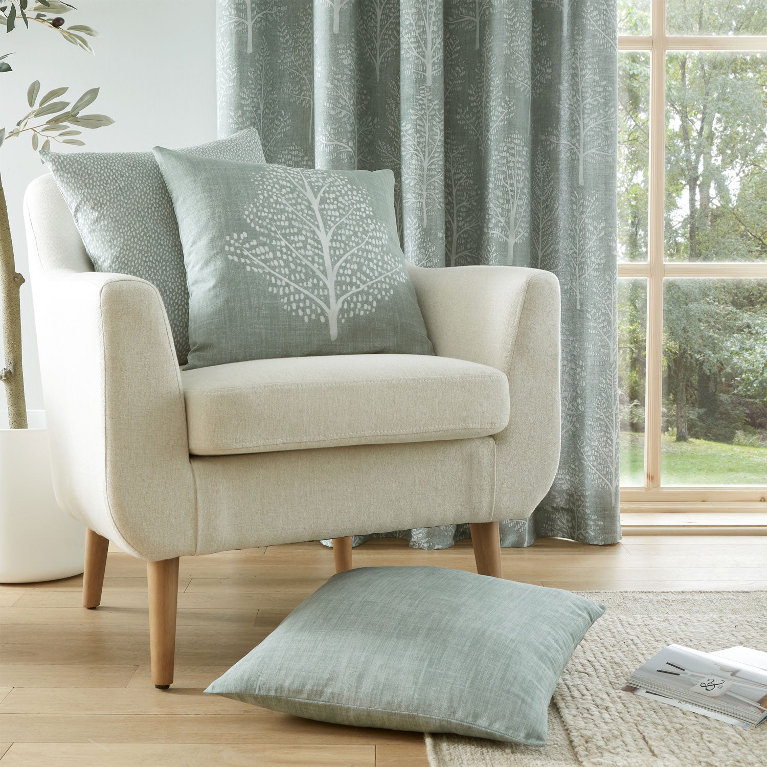 Catherine Lansfield Alder Tree Pack of 3 Cushion Covers - Sage 1 Shaws Department Stores