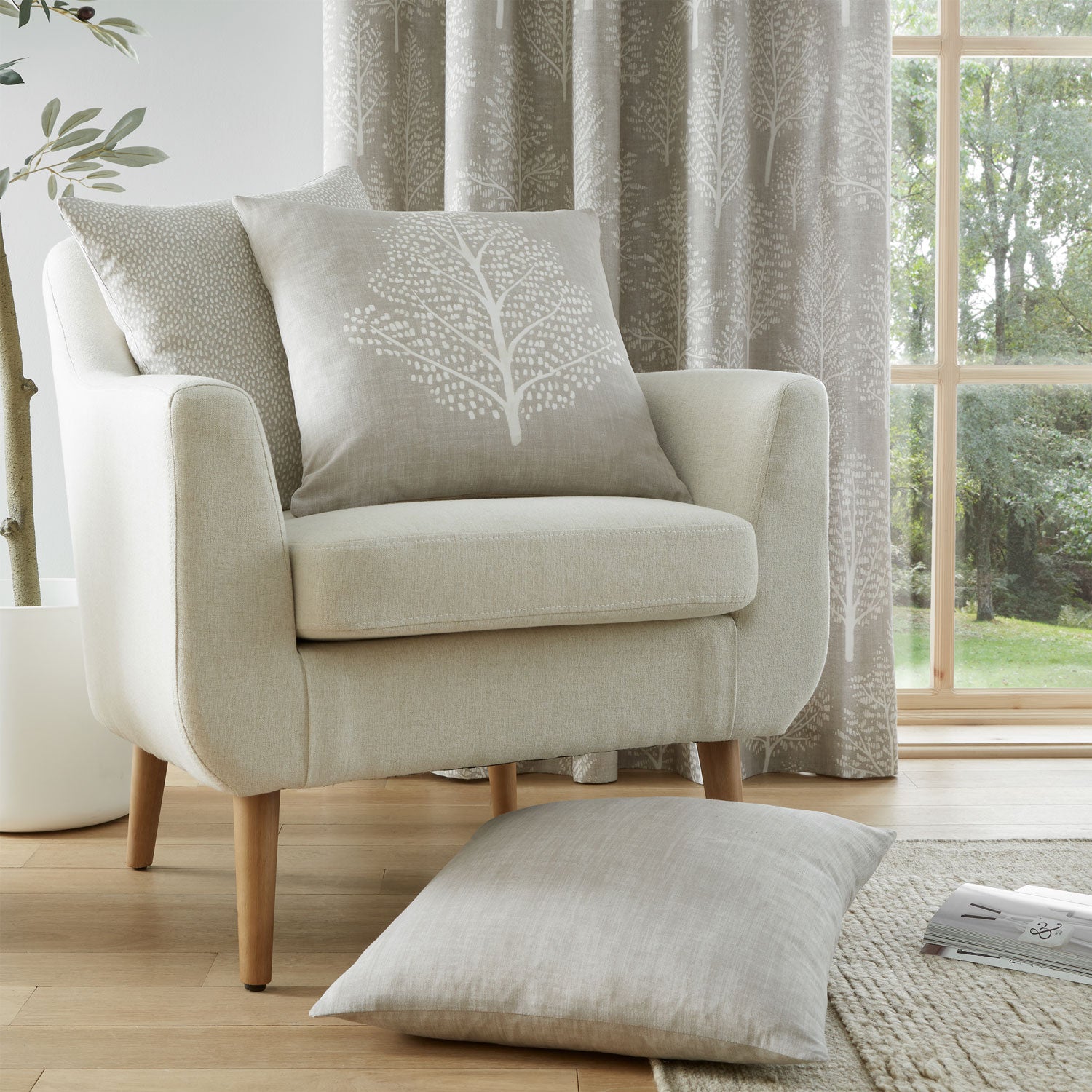Catherine Lansfield Alder Tree Pack of 3 Cushion Covers - Natural 1 Shaws Department Stores