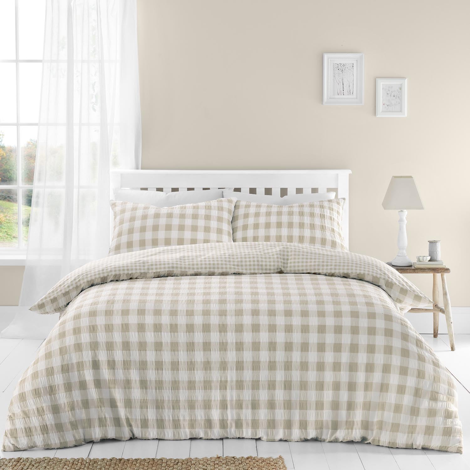 The Home Collection Textured Seersucker Check Duvet Cover Set - Natural 1 Shaws Department Stores
