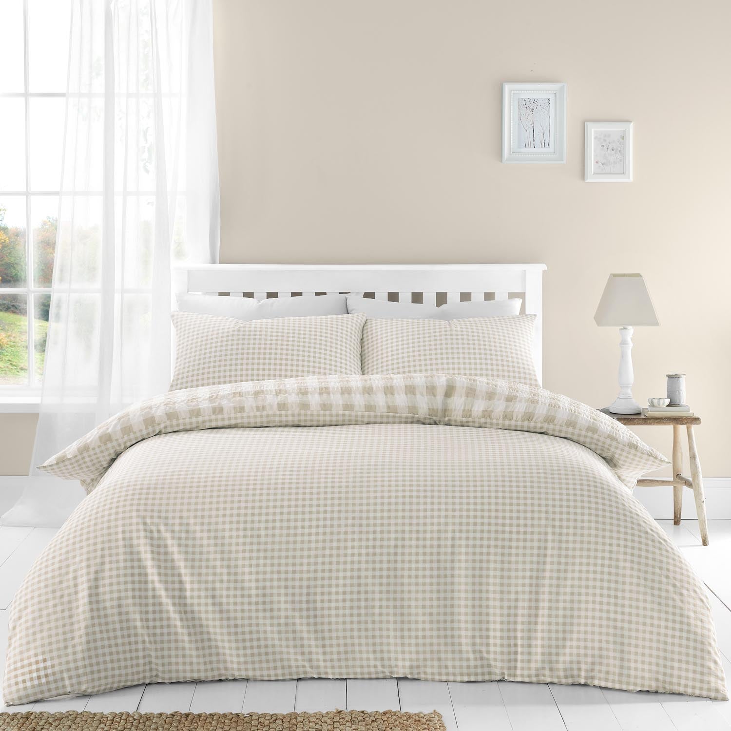 The Home Collection Textured Seersucker Check Duvet Cover Set - Natural 2 Shaws Department Stores