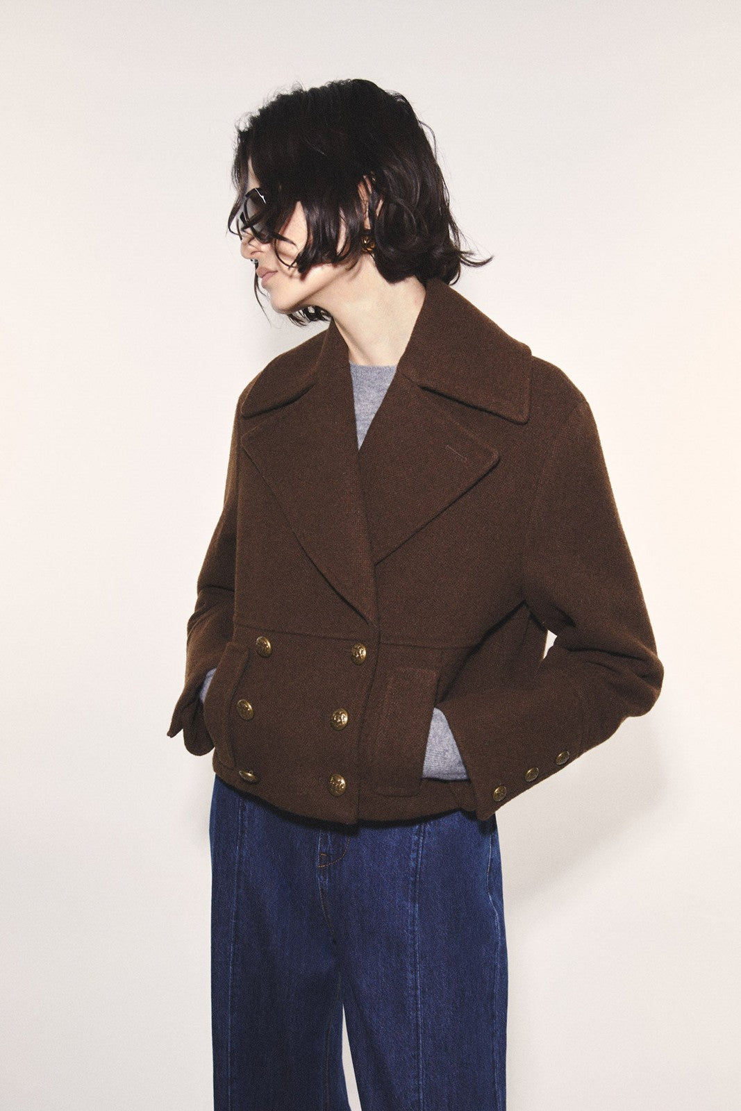 Short Wool Coat - Brown