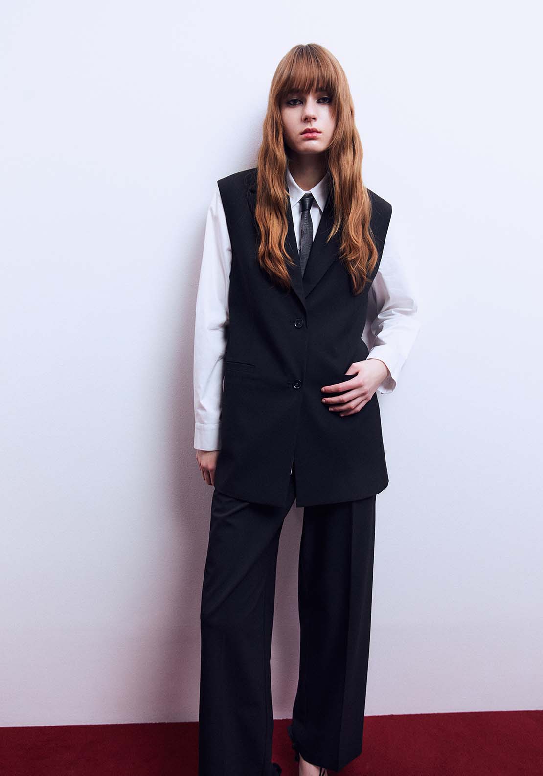 Sfera Long Suit Vest Blazer - Black 6 Shaws Department Stores