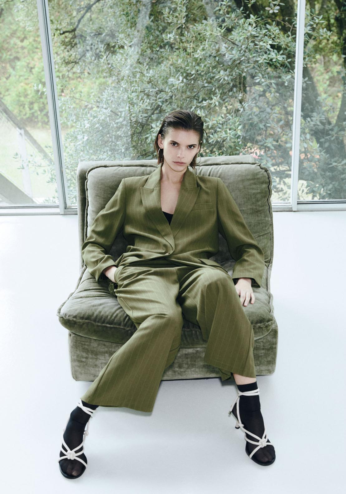Sfera Stripes straight-cut jacket - Khaki 2 Shaws Department Stores