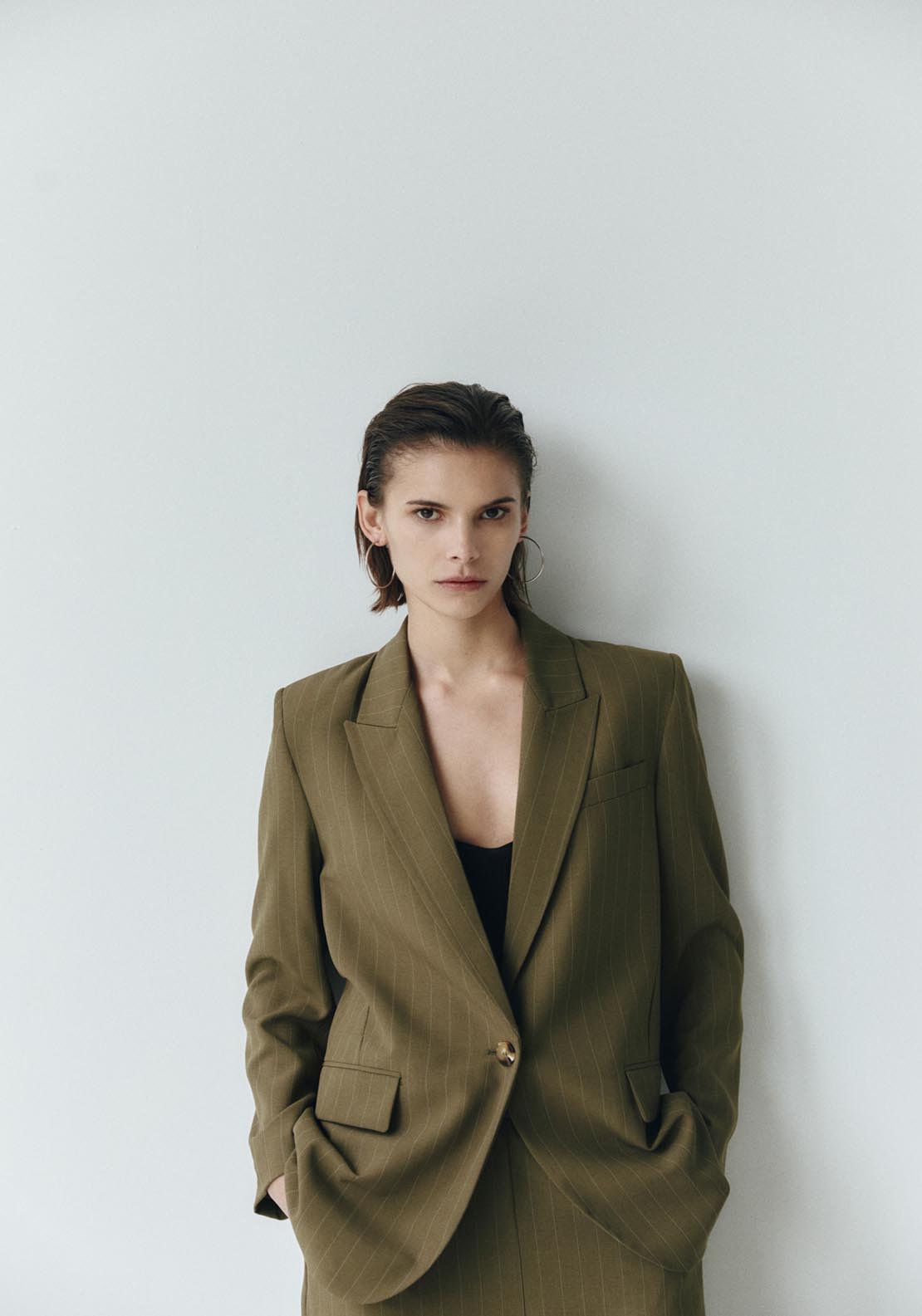 Sfera Stripes straight-cut jacket - Khaki 3 Shaws Department Stores