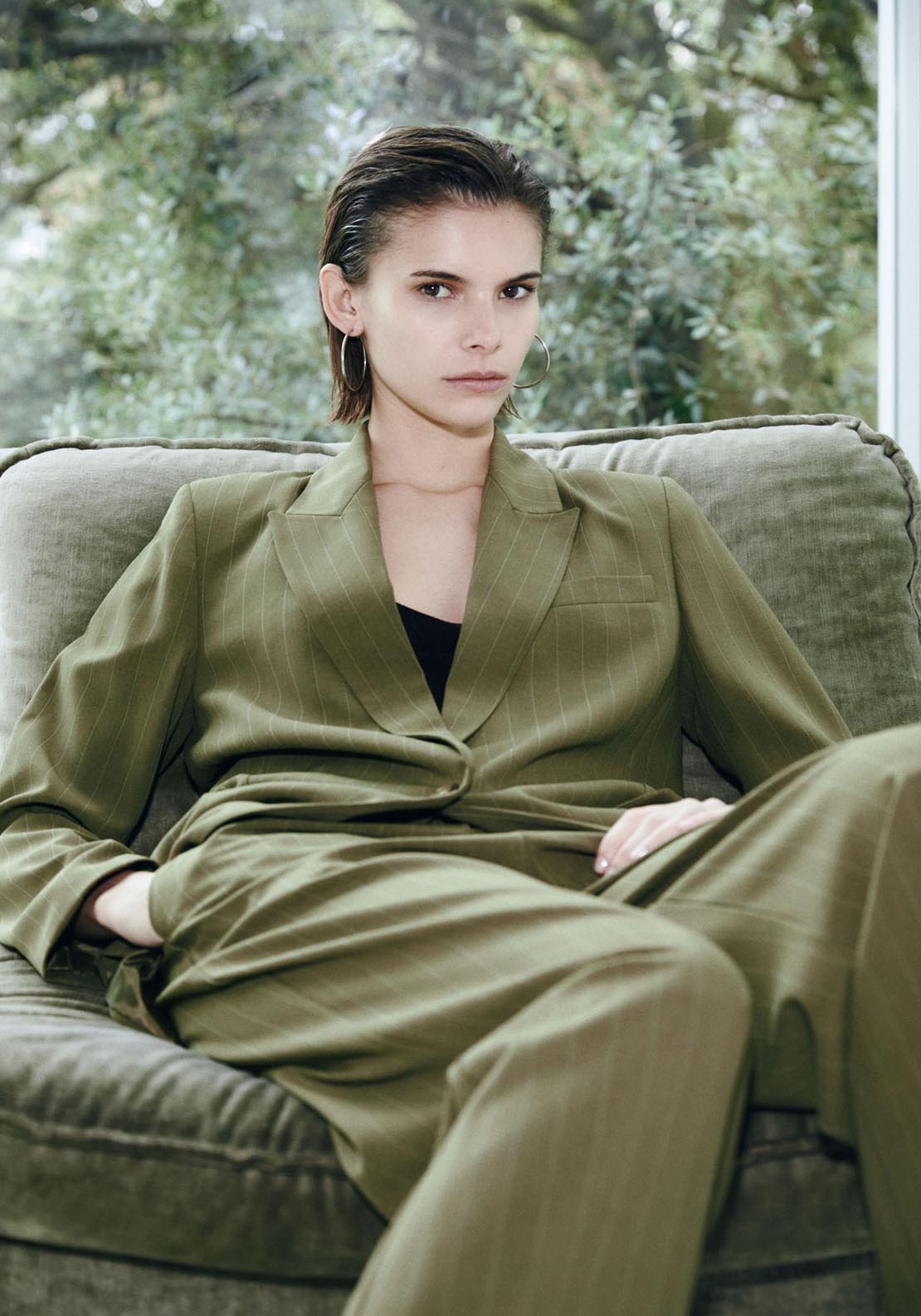 Sfera Stripes straight-cut jacket - Khaki 5 Shaws Department Stores