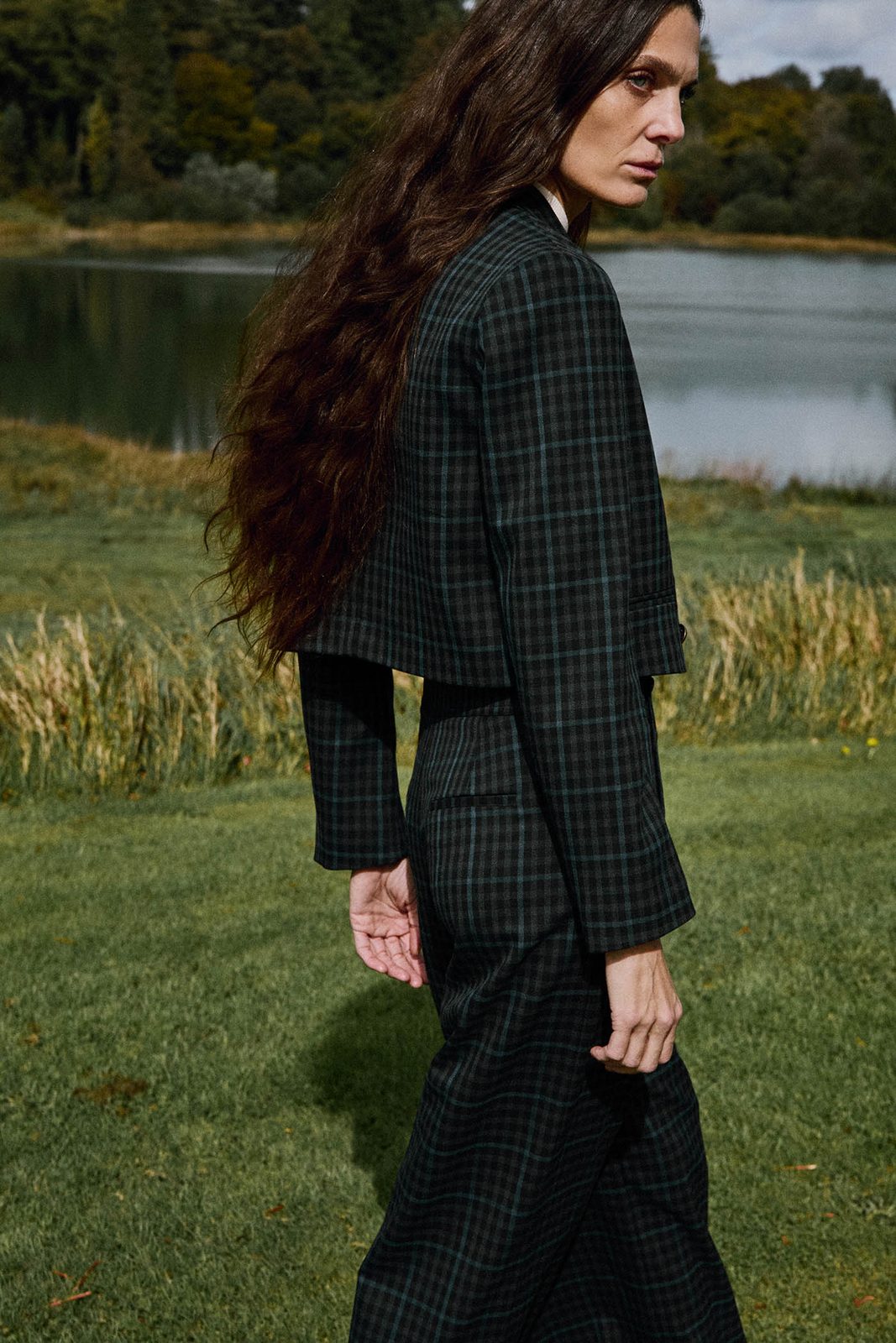 Check Cropped Blazer - Blue