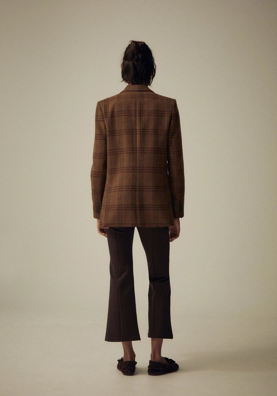Checked Button Blazer - Beige