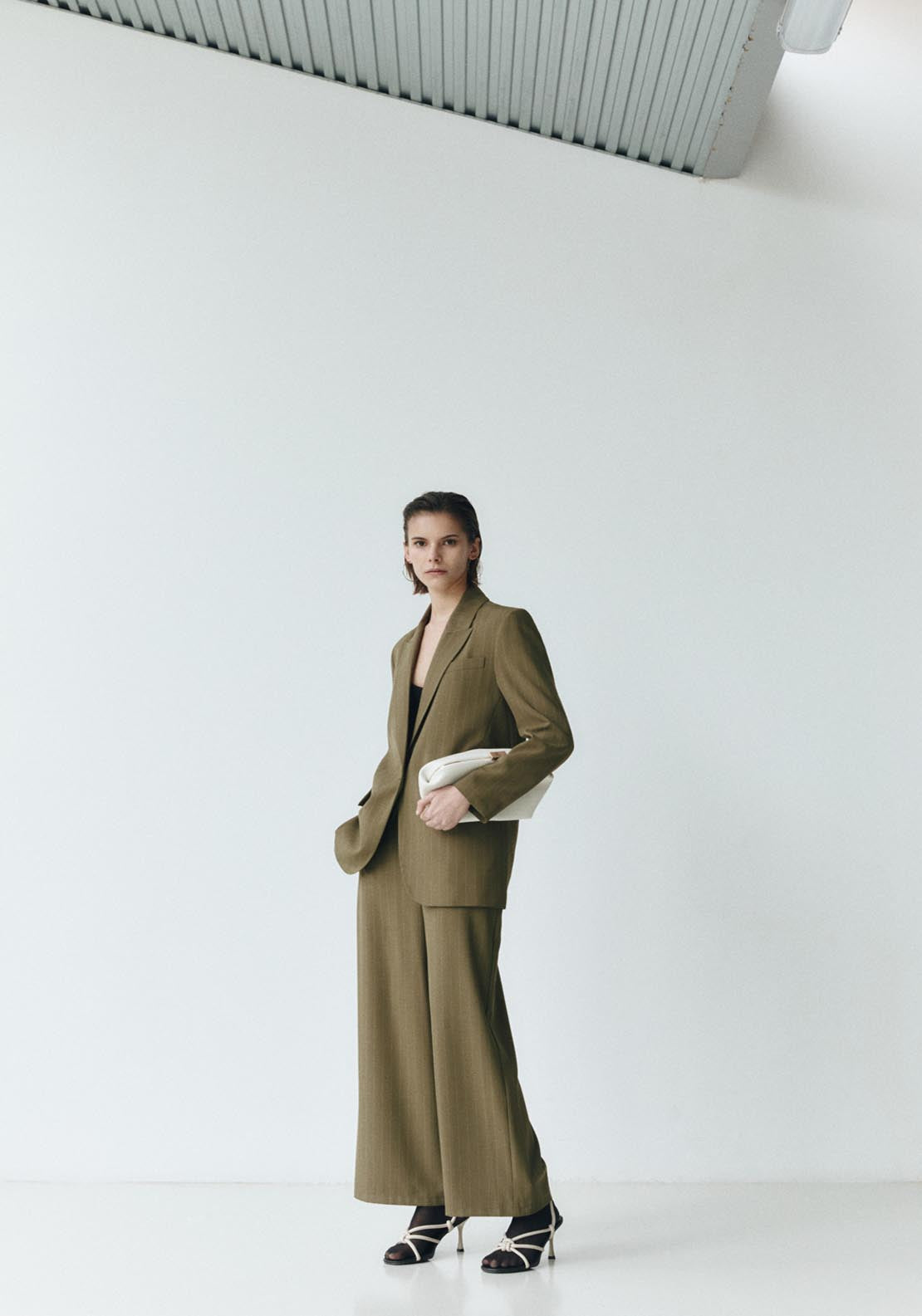 Sfera Stripes elastic waist trousers - Khaki 1 Shaws Department Stores