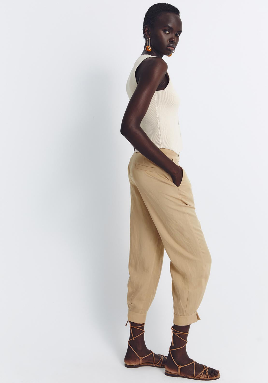Sfera Cuffed Hem Loose Fit Trousers - Camel 3 Shaws Department Stores
