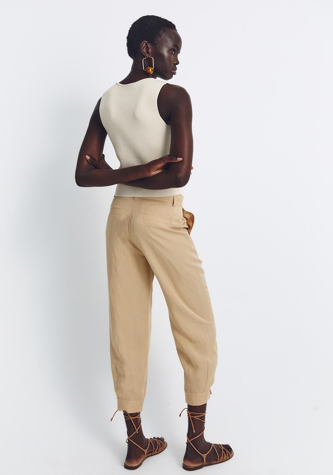 Sfera Cuffed Hem Loose Fit Trousers - Camel 2 Shaws Department Stores