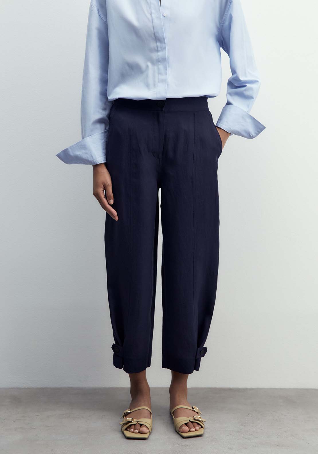 Sfera Straight-Leg Loose-Fit Trousers - Navy 1 Shaws Department Stores