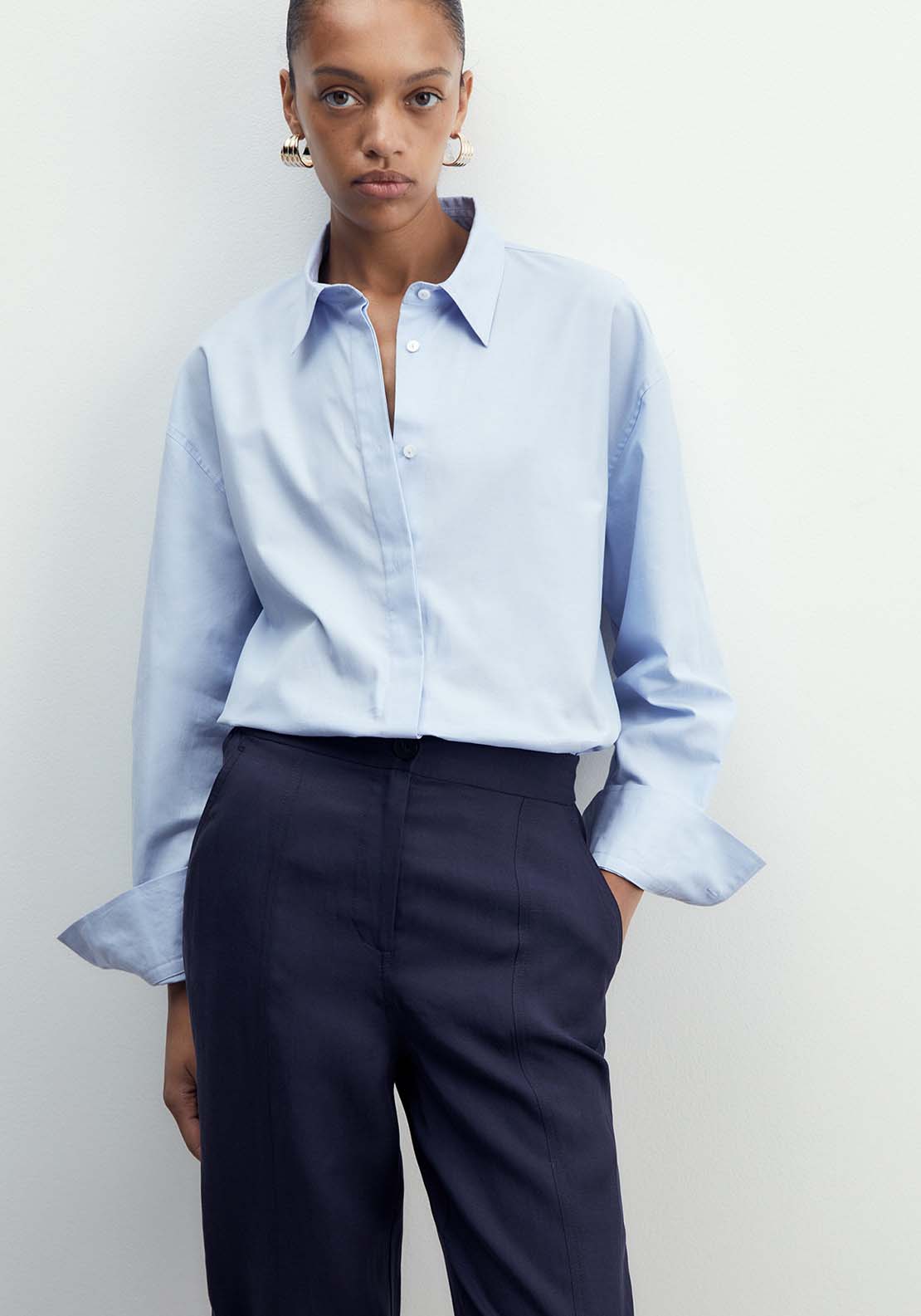 Sfera Straight-Leg Loose-Fit Trousers - Navy 4 Shaws Department Stores