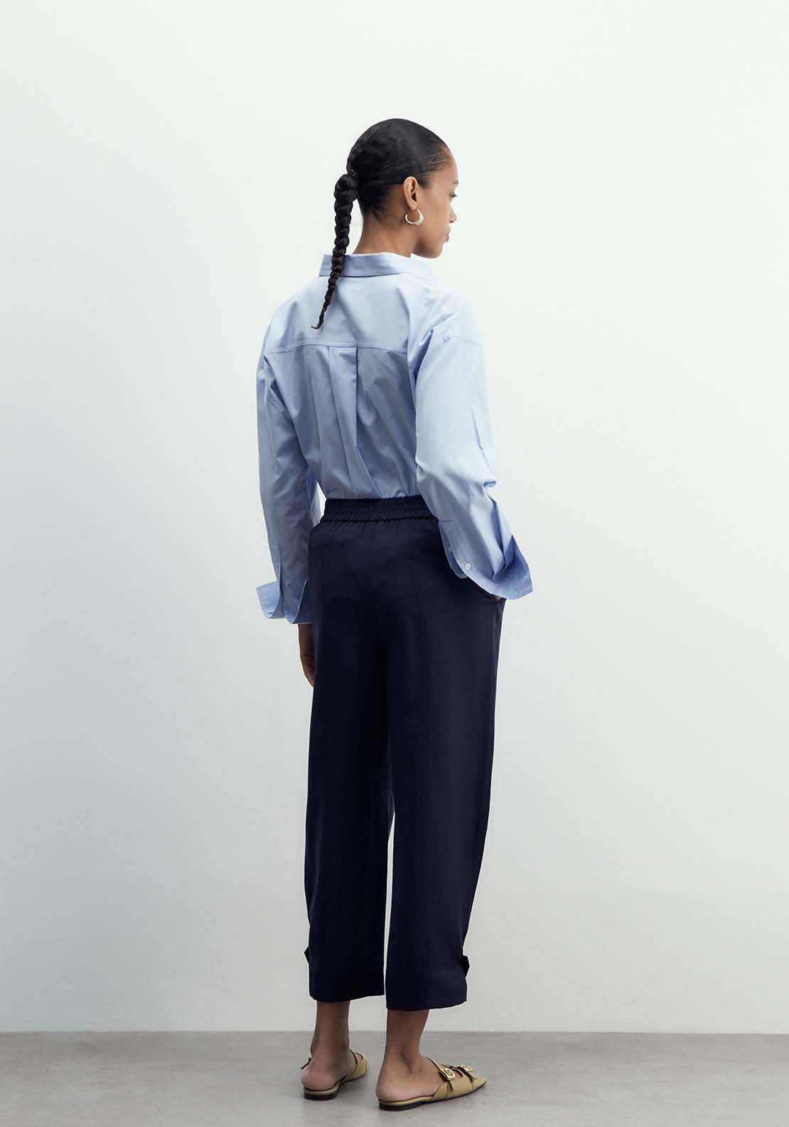 Sfera Straight-Leg Loose-Fit Trousers - Navy 2 Shaws Department Stores