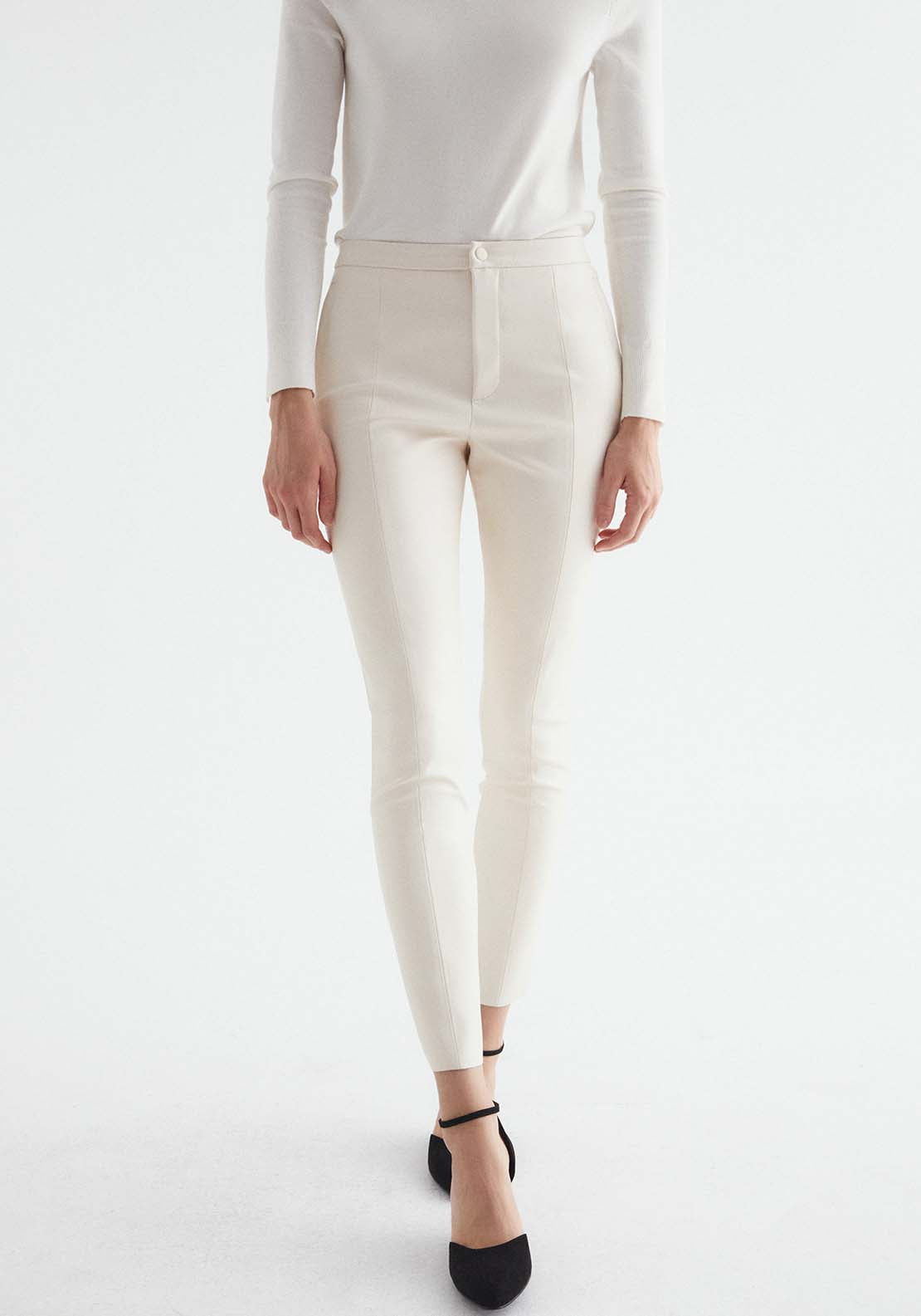 Sfera Faux Leather Leggings - Ecru 1 Shaws Department Stores
