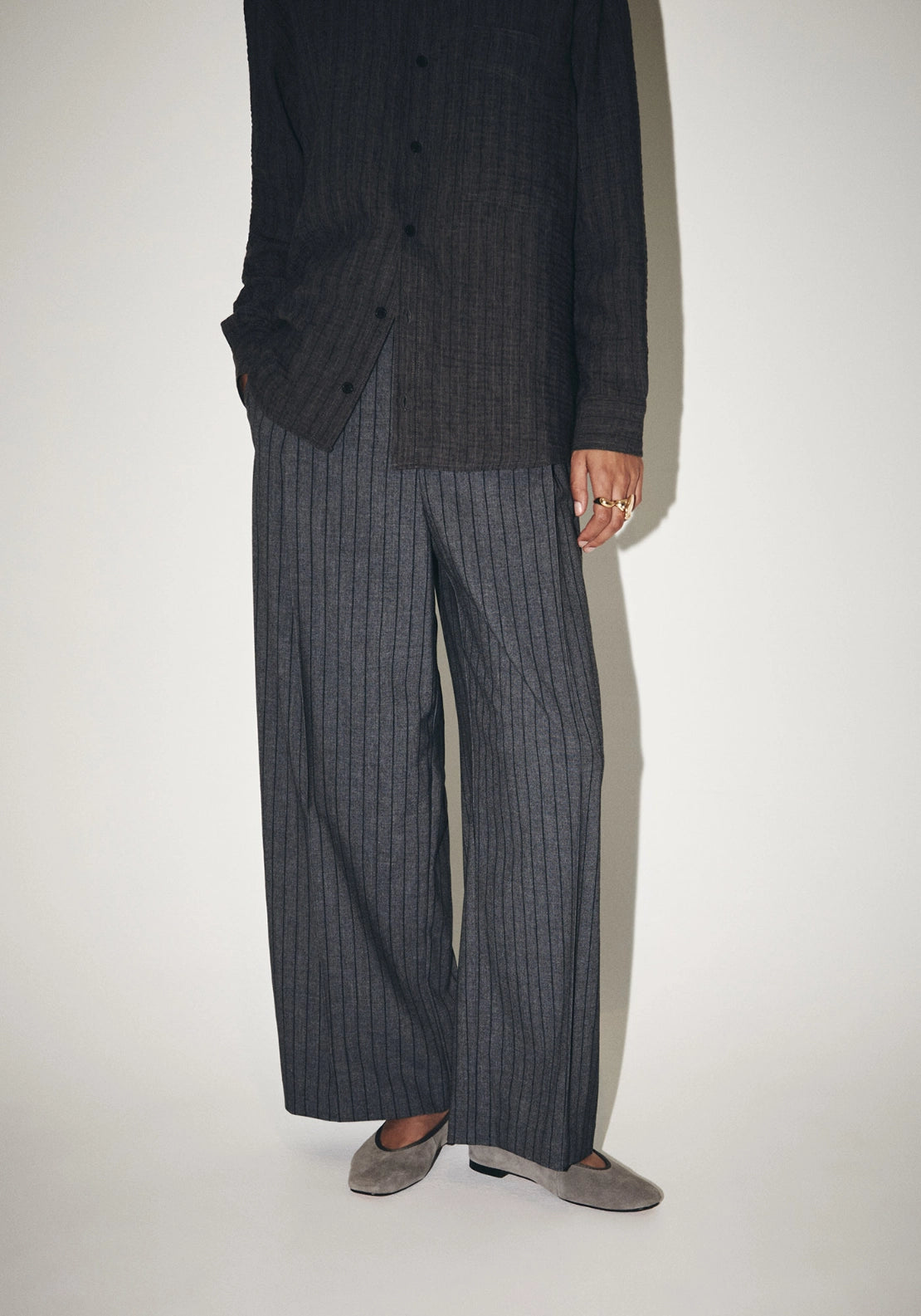 Striped Ankle Trousers - Grey