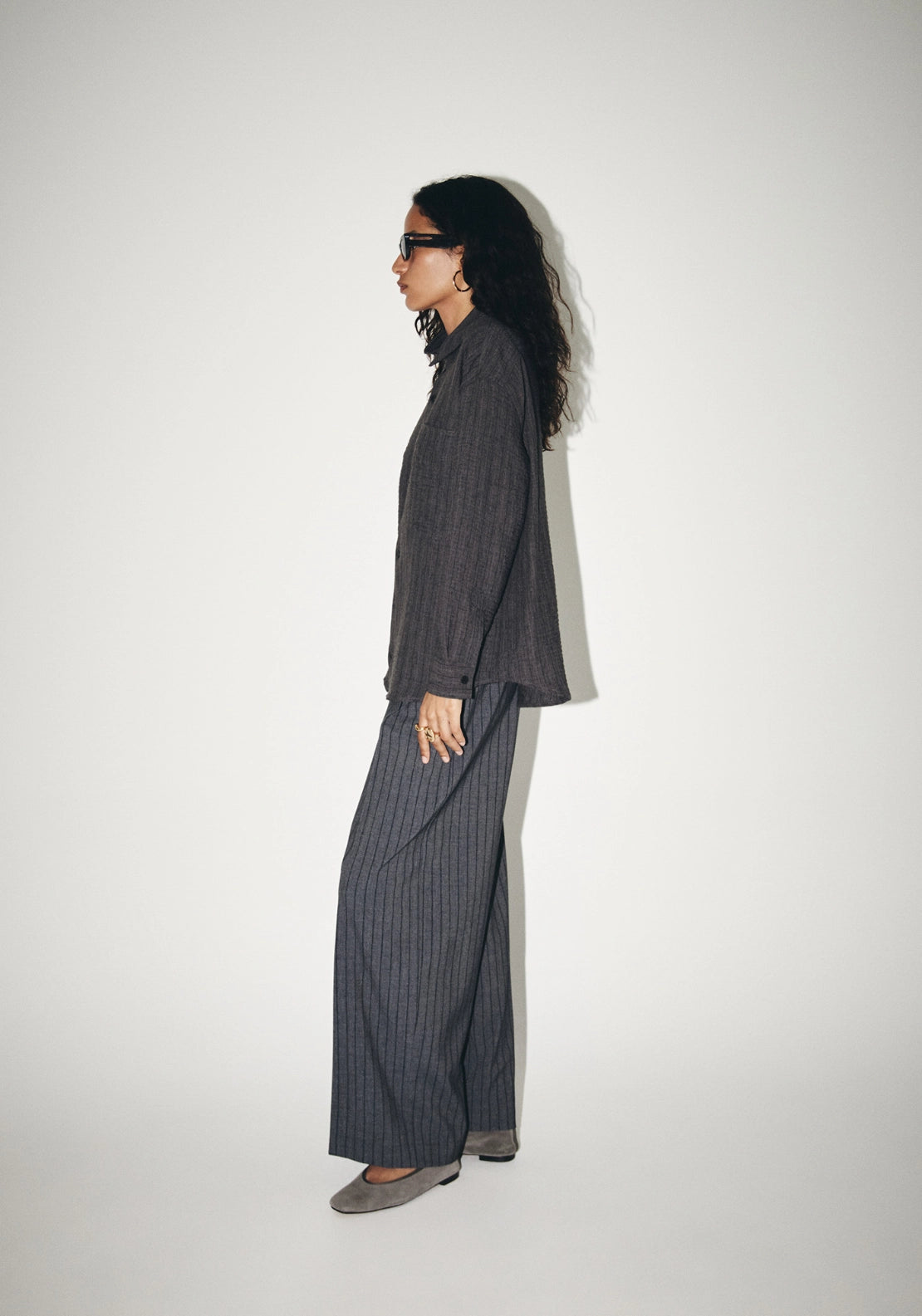 Striped Ankle Trousers - Grey