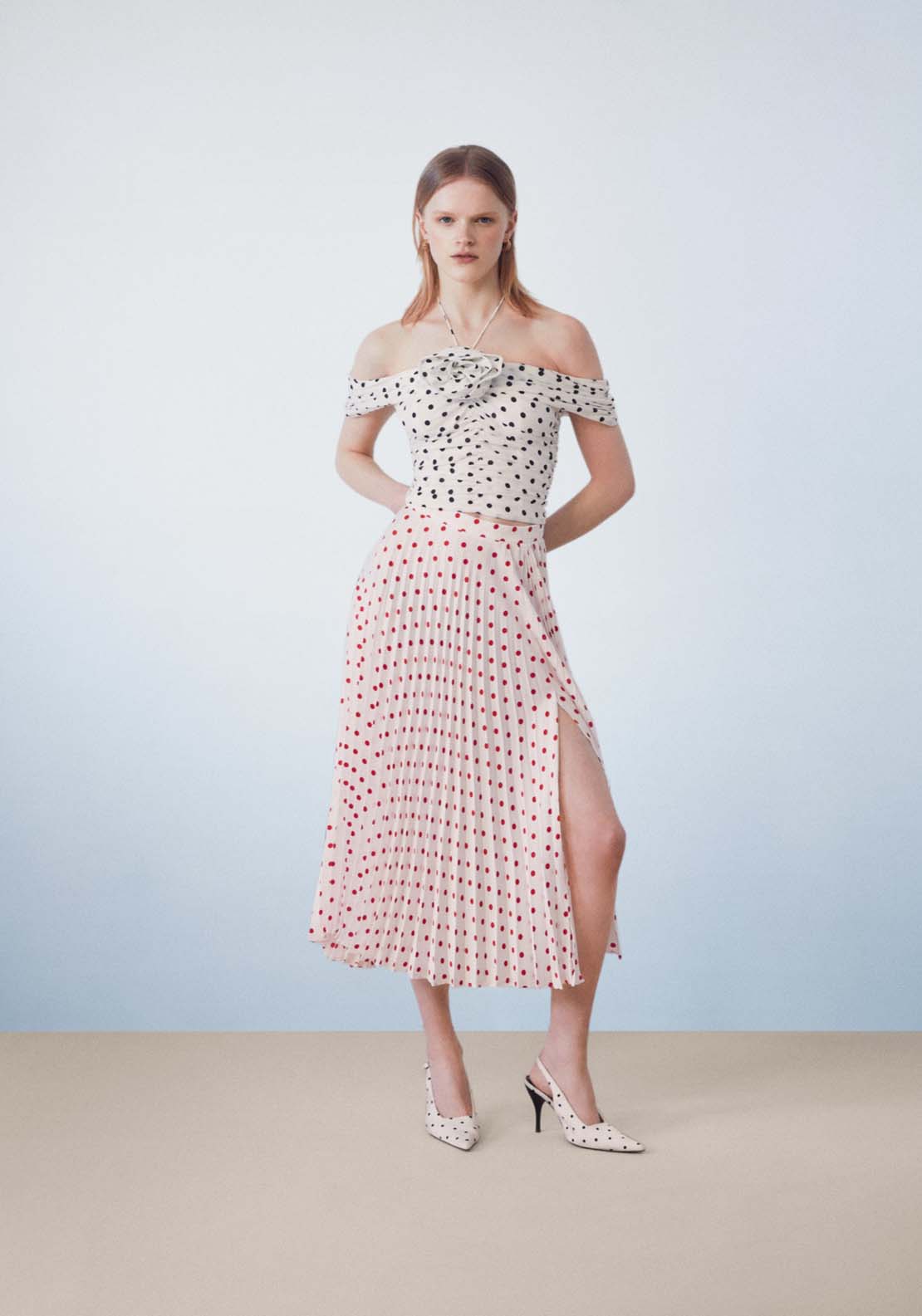Sfera Polka dots pleated skirt 4 Shaws Department Stores