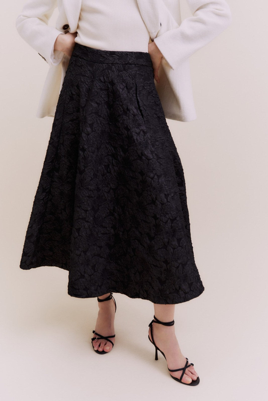 Sfera Flared jacquard skirt - Black 1 Shaws Department Stores