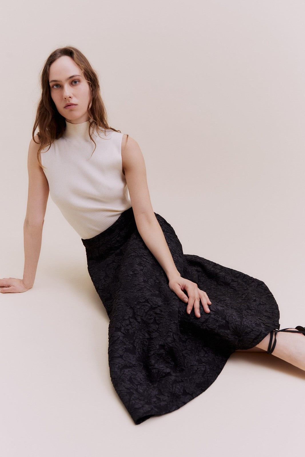 Sfera Flared jacquard skirt - Black 2 Shaws Department Stores