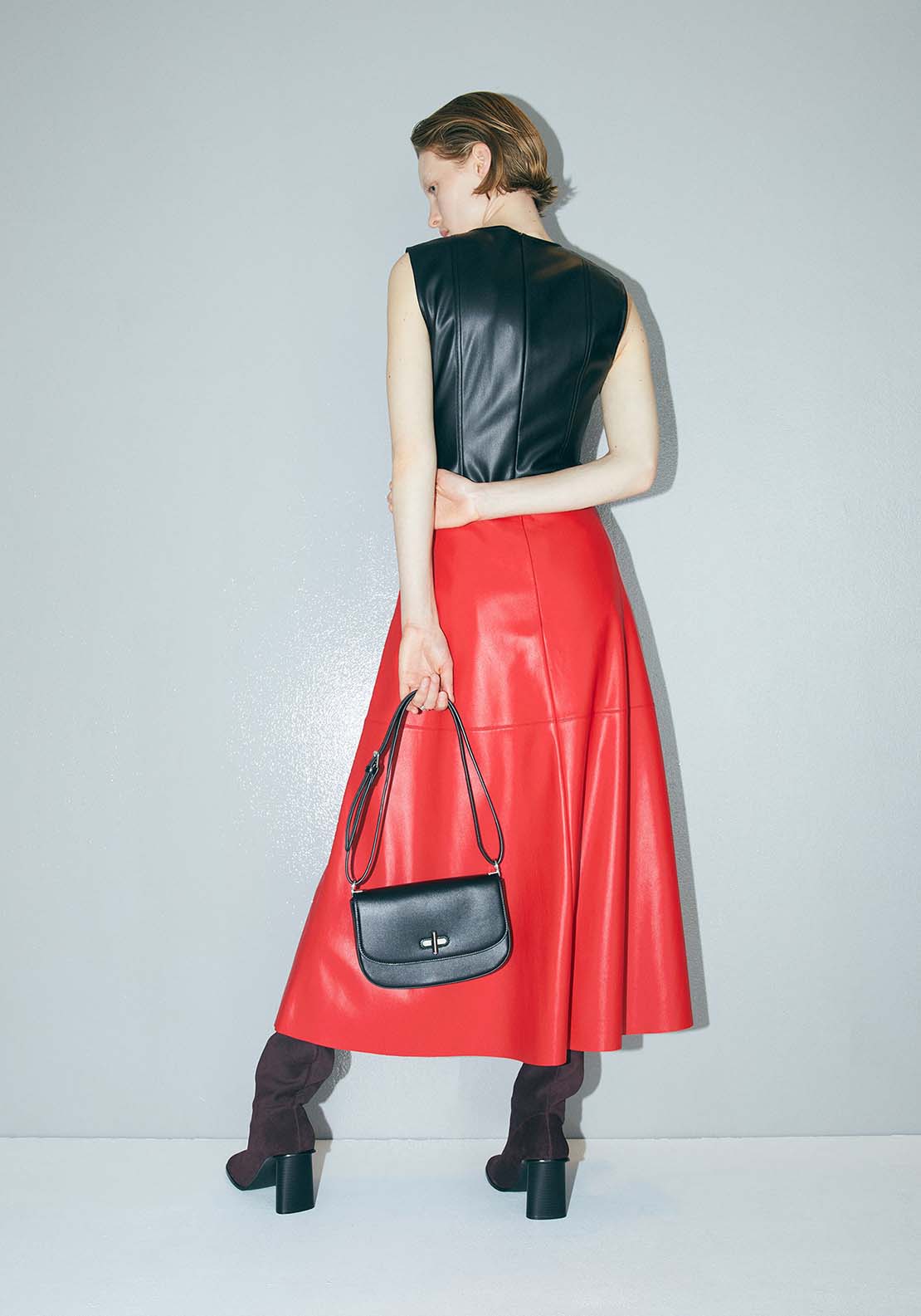 Faux Leather Skirt - Red