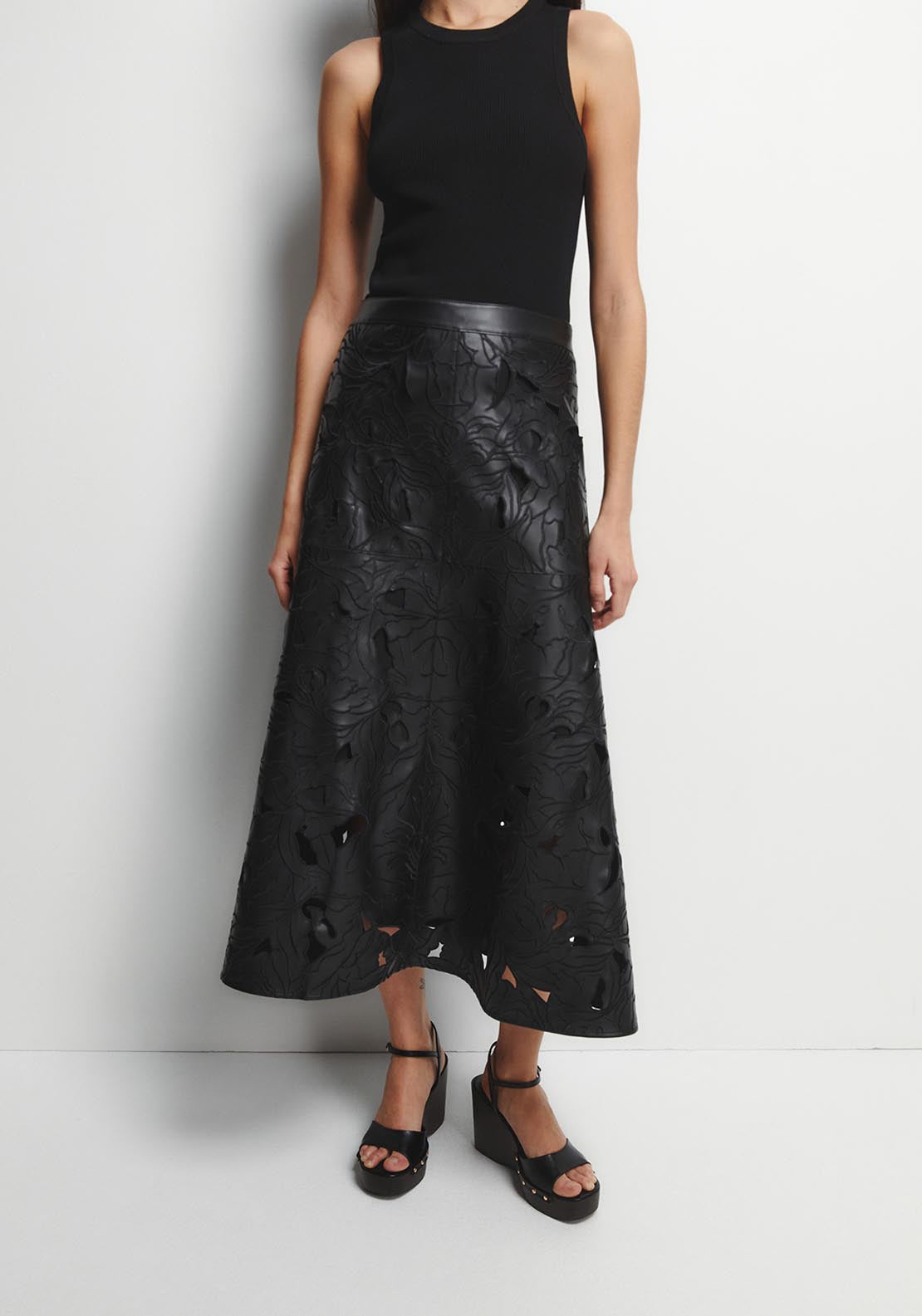 Perforated Midi Skirt - Black