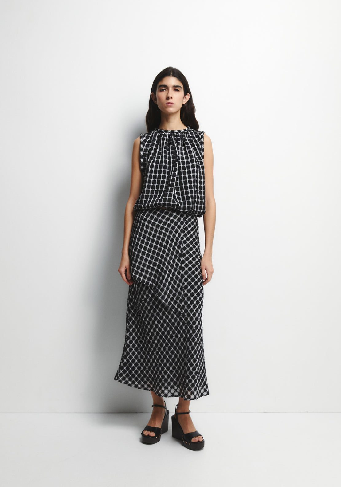 Sleeveless Check Top - Black