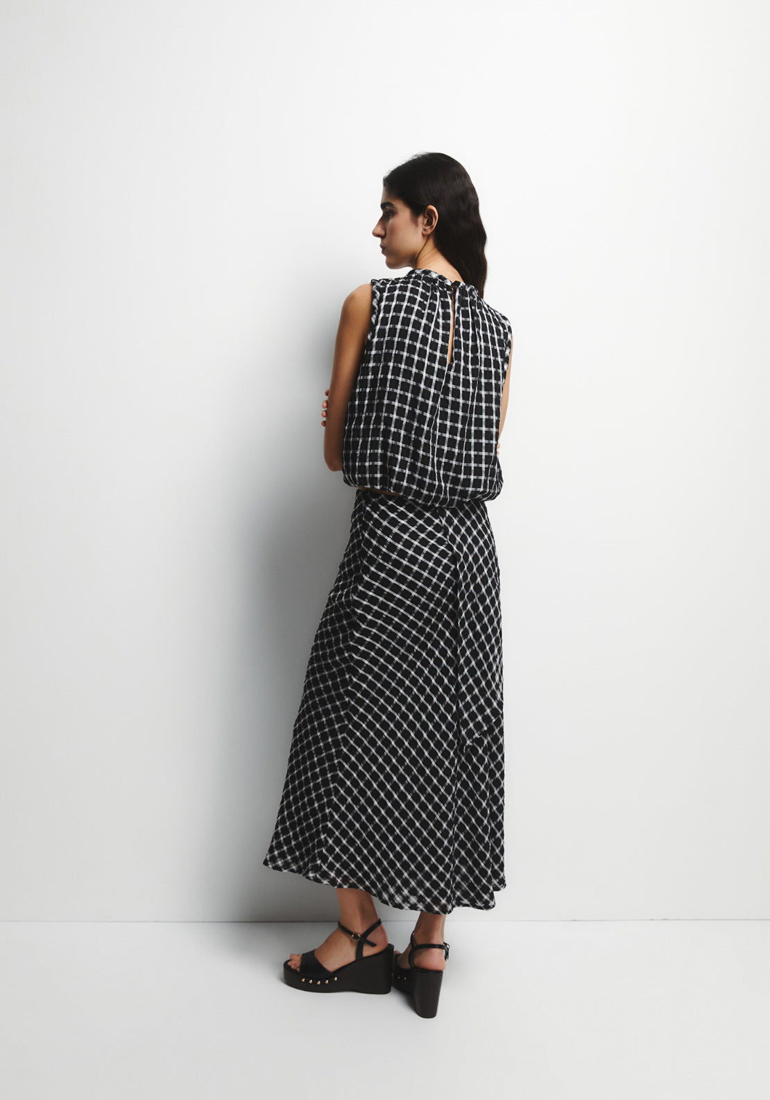 Sleeveless Check Top - Black