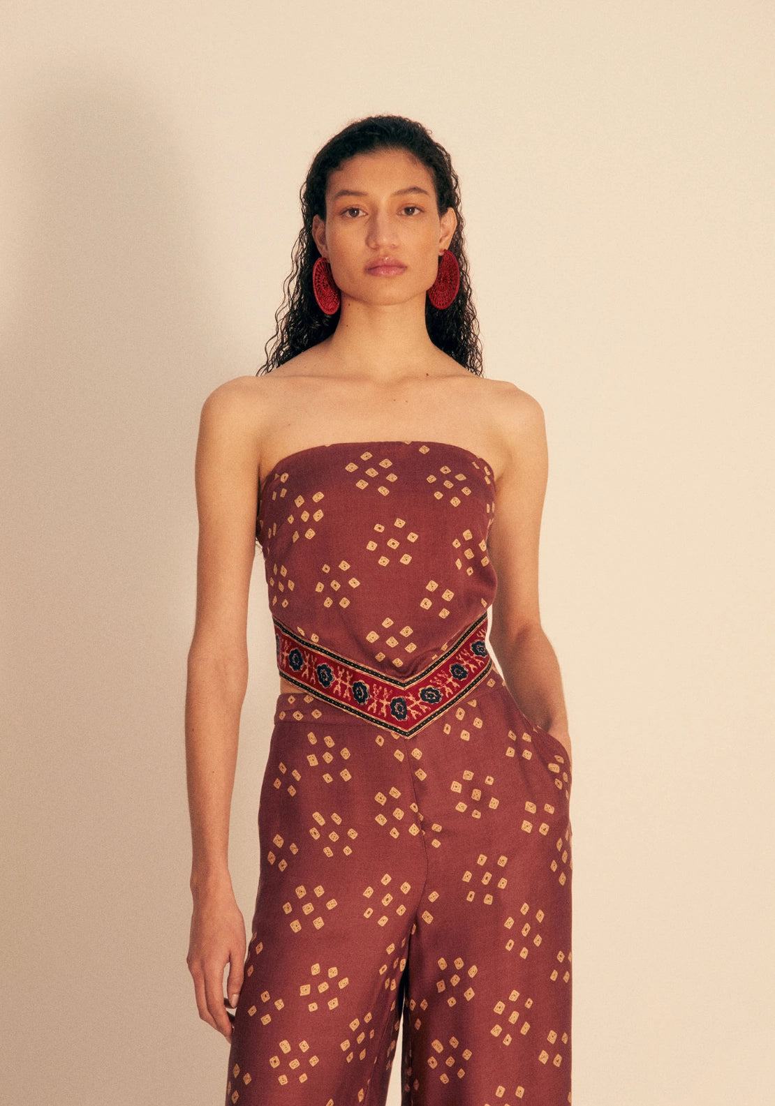 Printed Scarf Top - Red