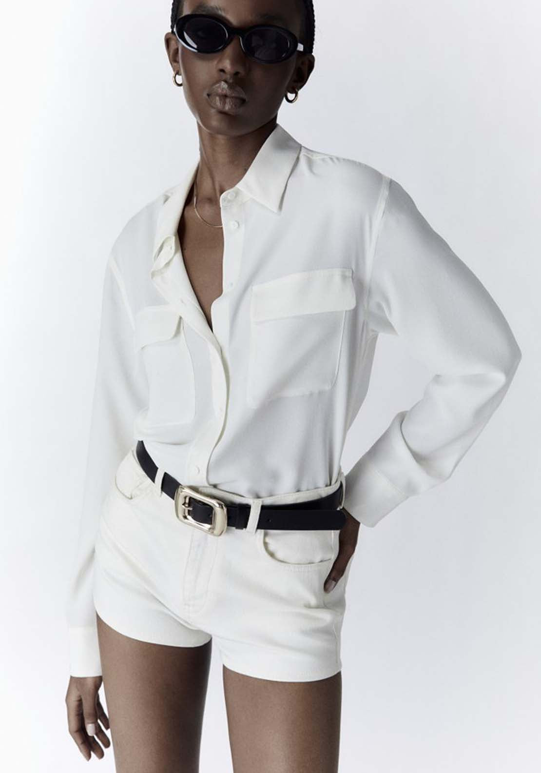 Sfera Two Pockets Blouse - White 1 Shaws Department Stores