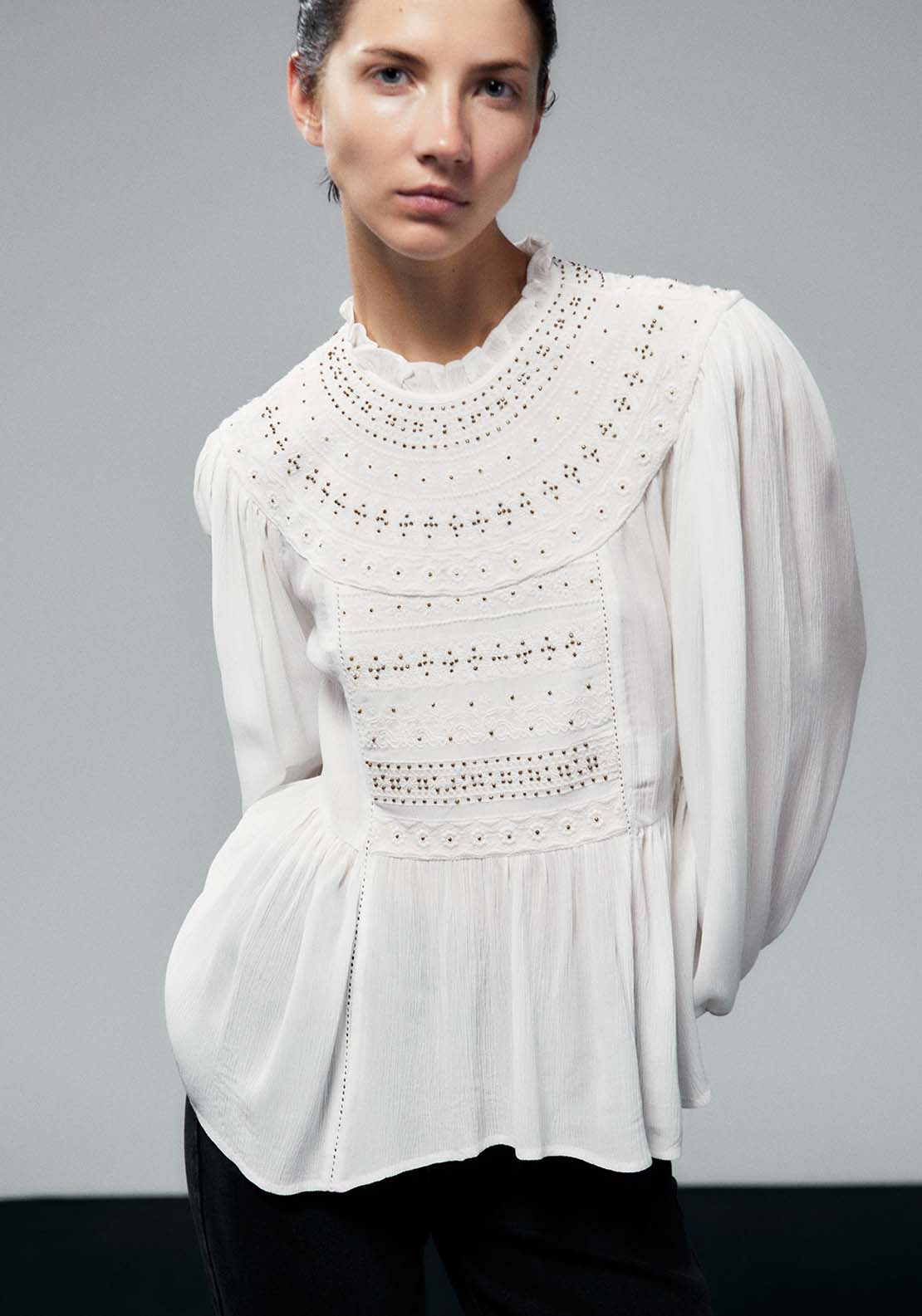Sfera Embroidered Yoke Blouse - White 1 Shaws Department Stores