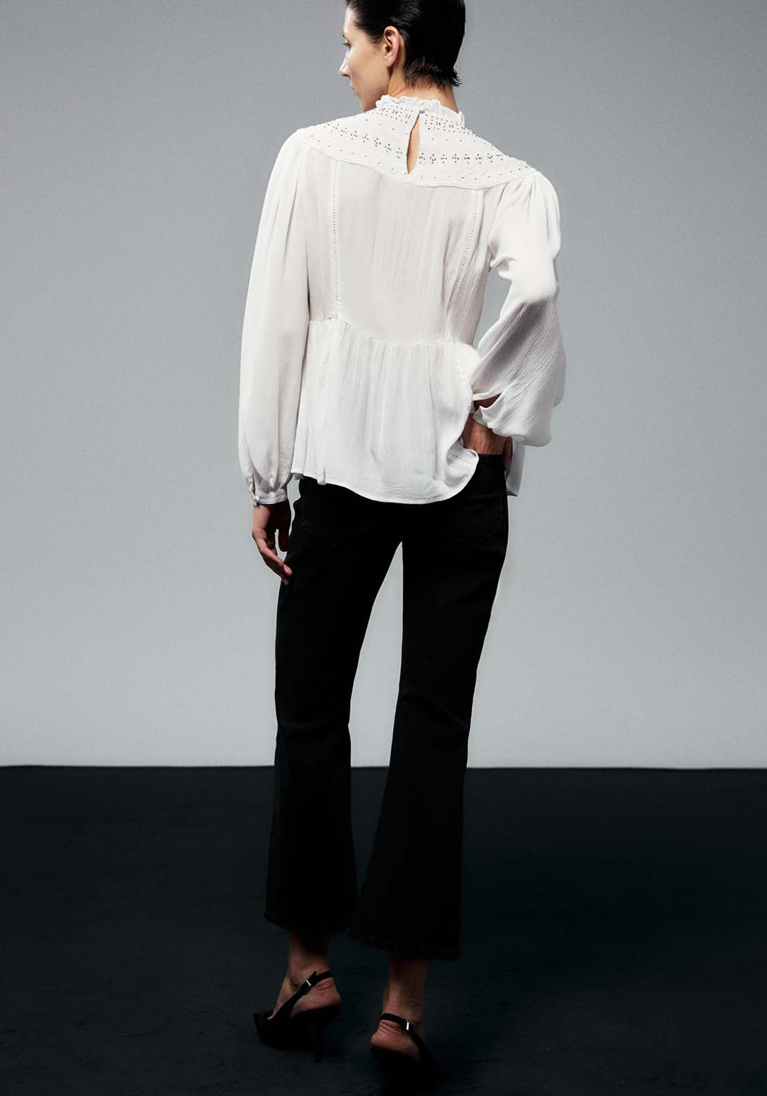 Sfera Embroidered Yoke Blouse - White 6 Shaws Department Stores