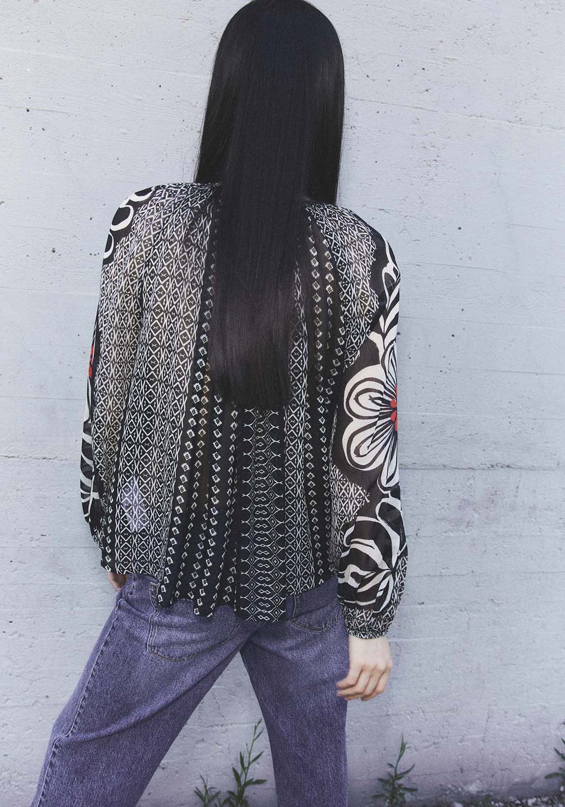 Sfera Geometric print oversized blouse - Black 3 Shaws Department Stores