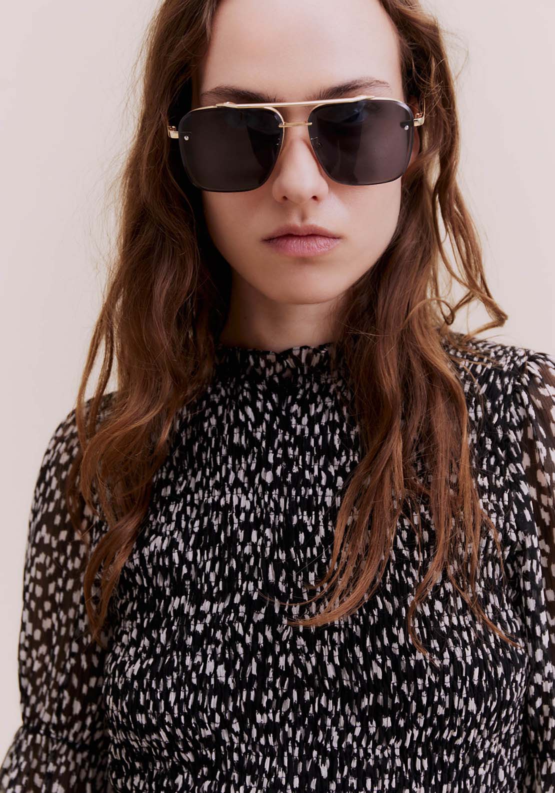 Sfera Back zip printed top - Black 8 Shaws Department Stores