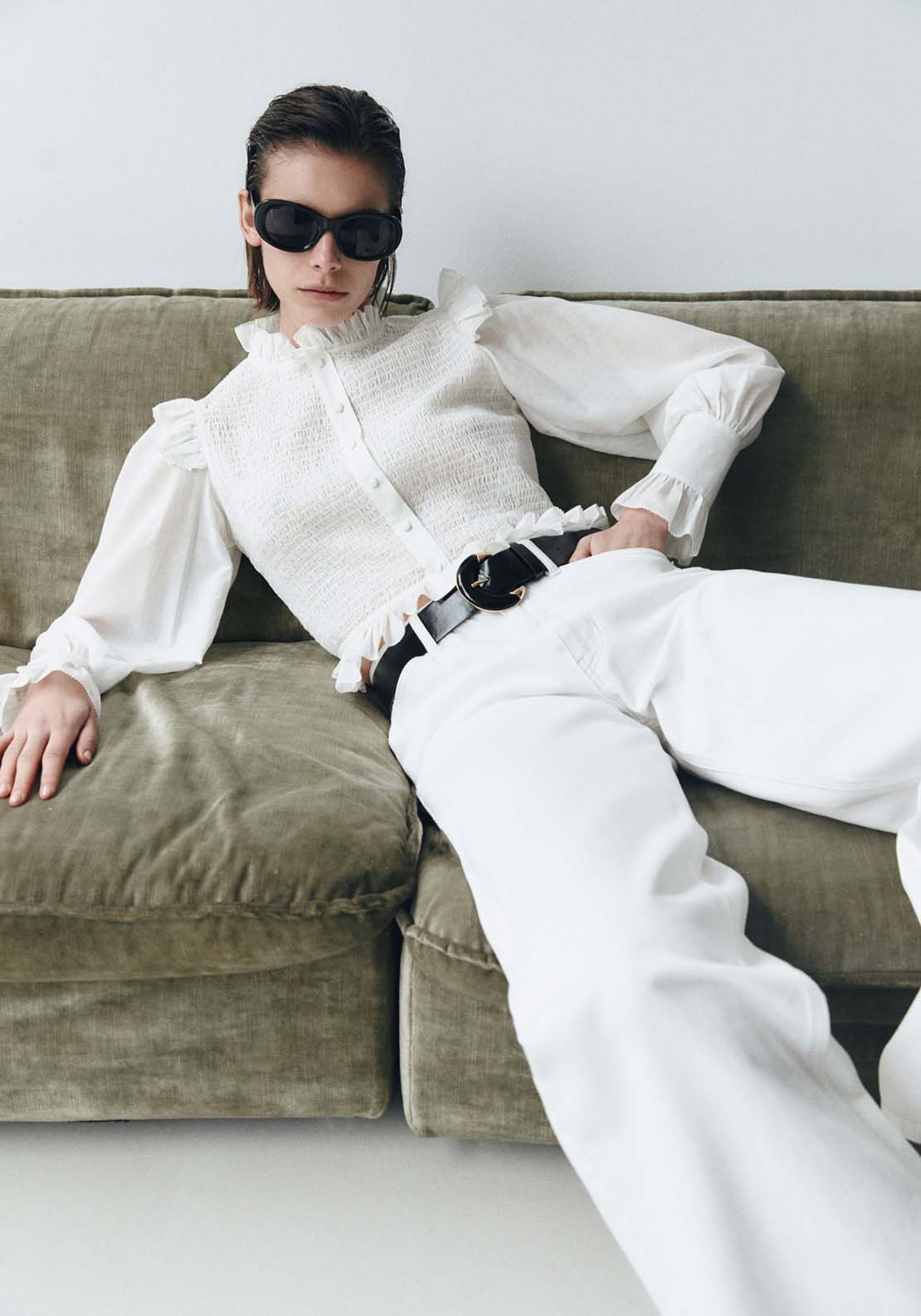 Sfera Long Sleeve Cropped Shirt with Detail - White 1 Shaws Department Stores