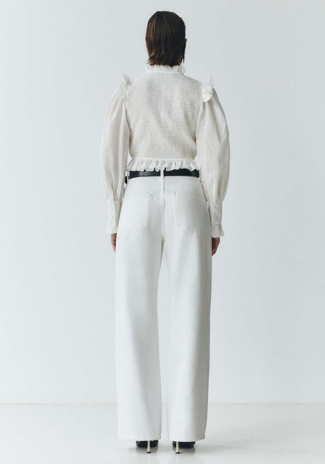 Sfera Long Sleeve Cropped Shirt with Detail - White 5 Shaws Department Stores