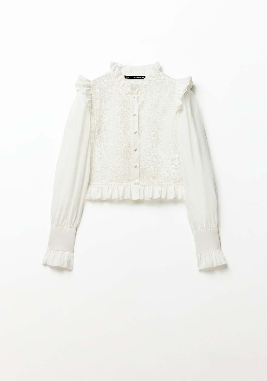 Sfera Long Sleeve Cropped Shirt with Detail - White 8 Shaws Department Stores