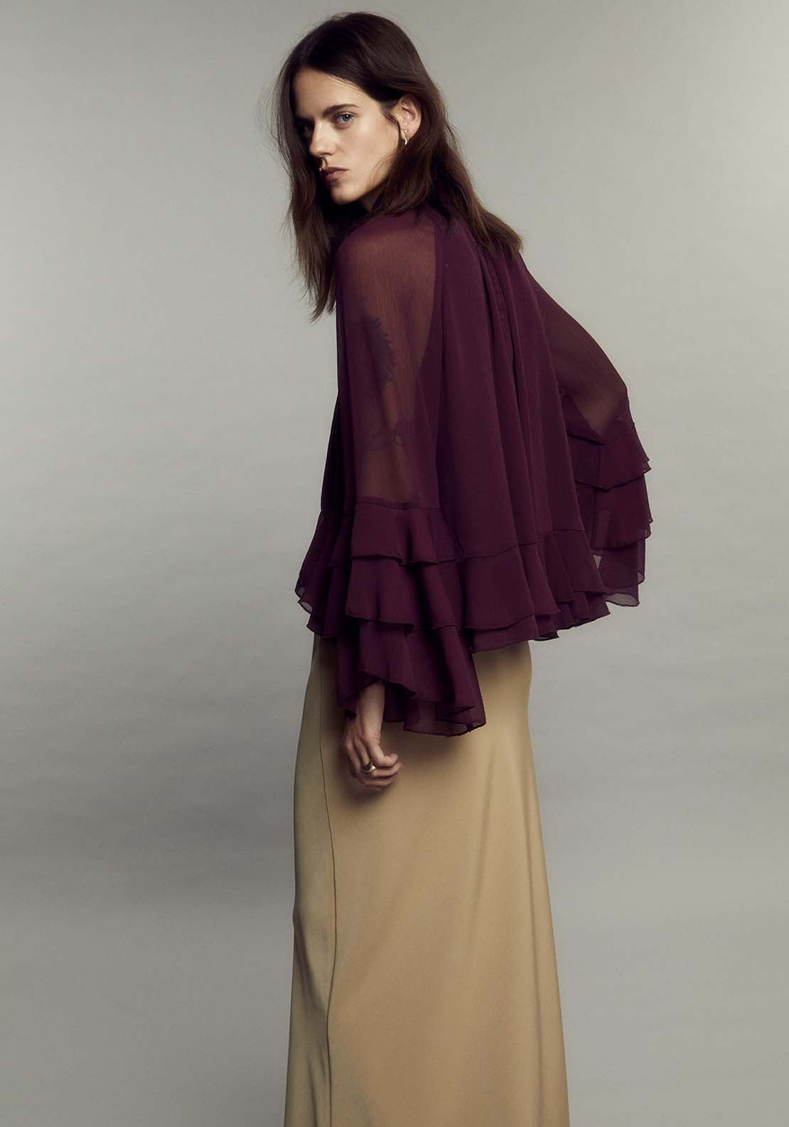 Ruffled Sleeves Top - Red