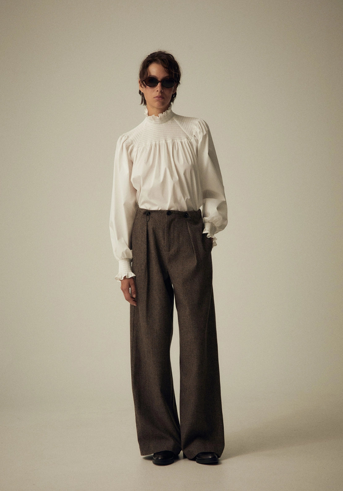 Poplin Neck Top - White