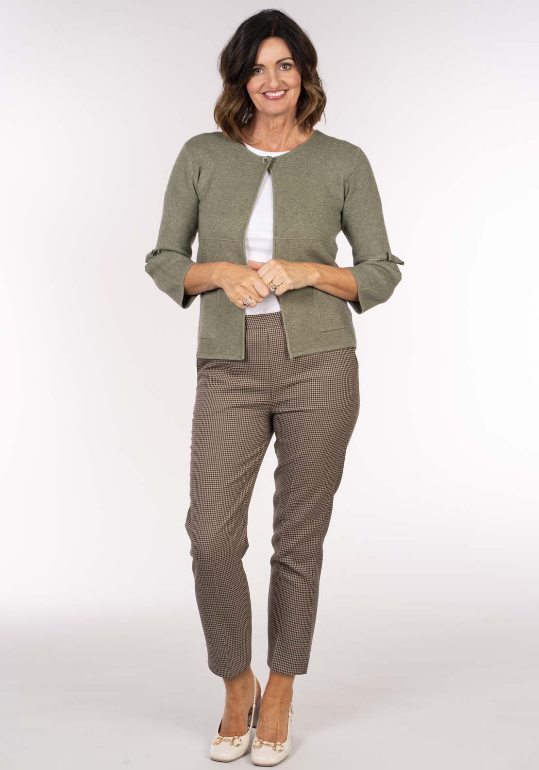 Tea Lane Twin Packet Cardi - Olive Melange 5 Shaws Department Stores