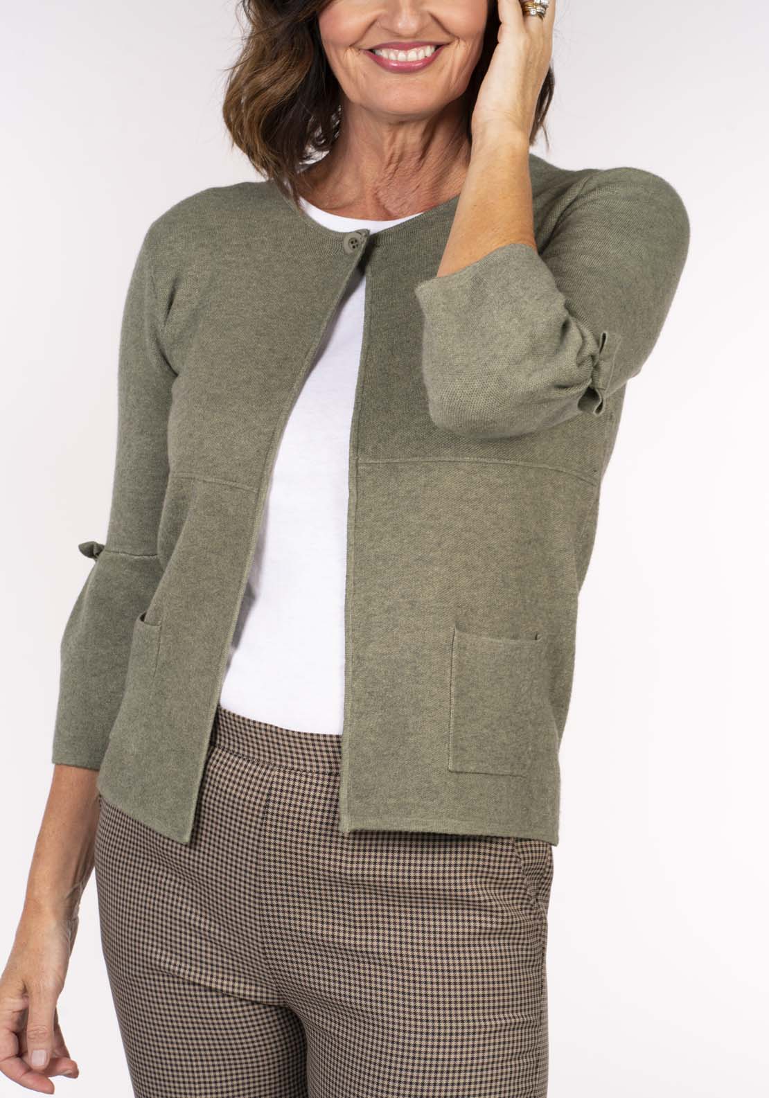 Tea Lane Twin Packet Cardi - Olive Melange 3 Shaws Department Stores