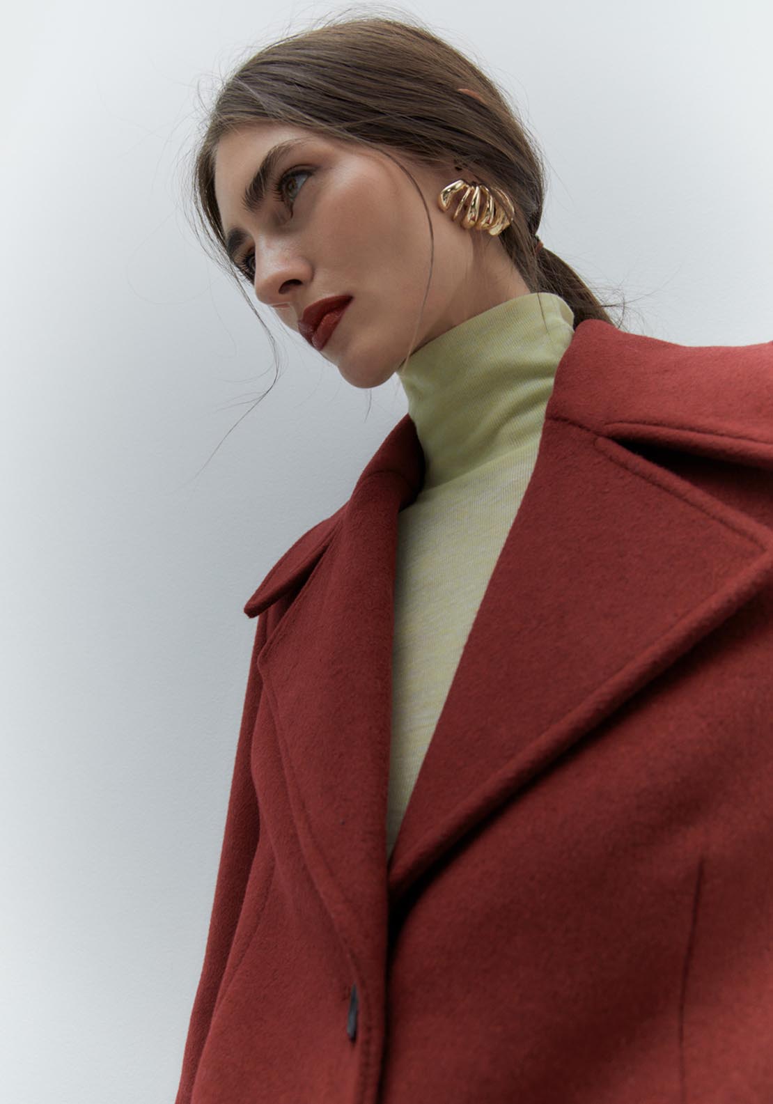 Sfera Long woollen coat - Burgundy 6 Shaws Department Stores