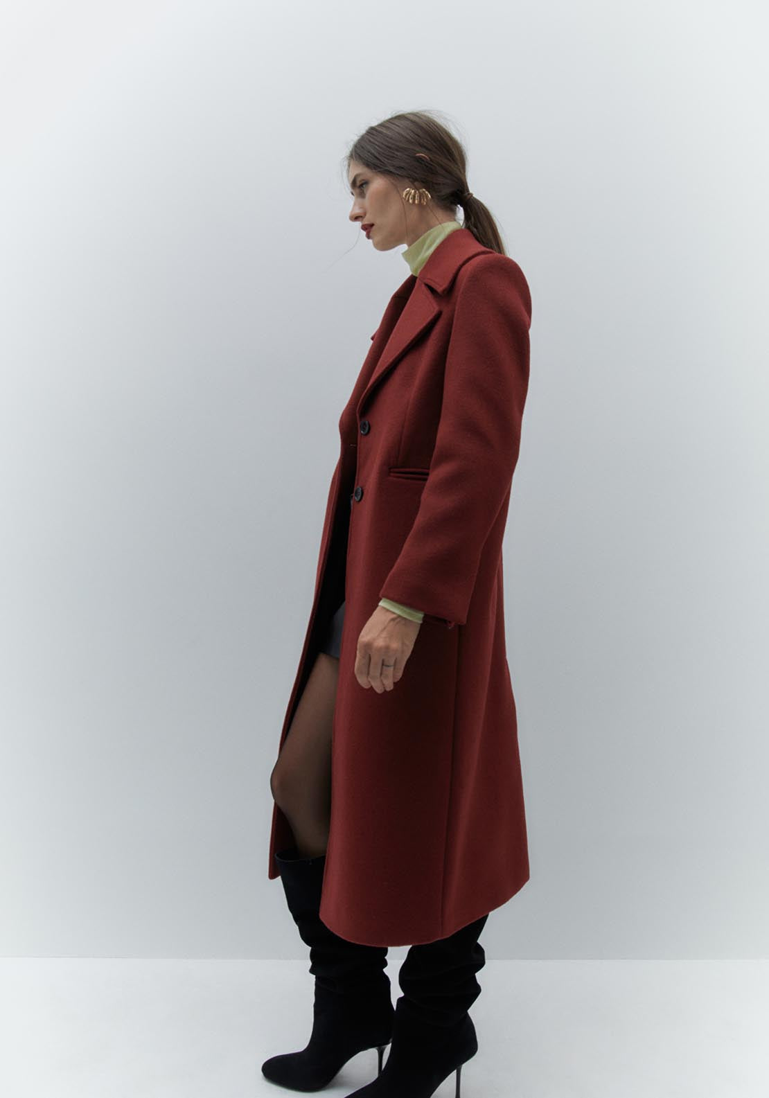 Sfera Long woollen coat - Burgundy 2 Shaws Department Stores