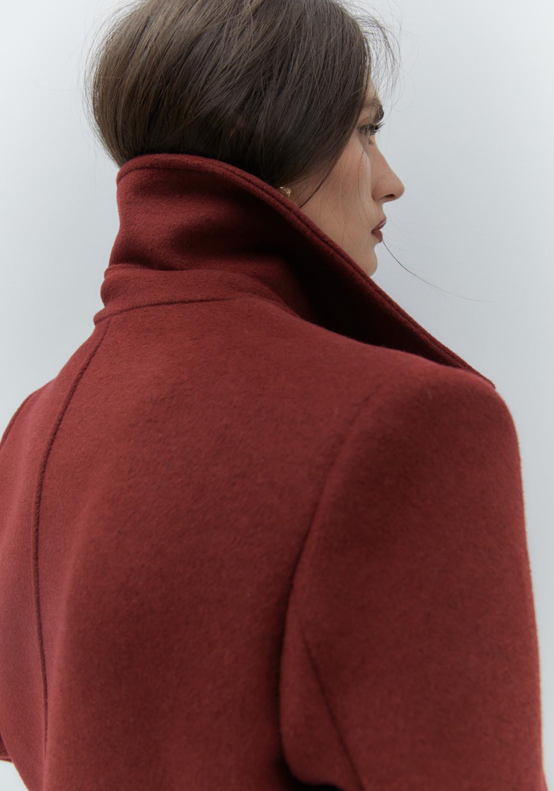 Sfera Long woollen coat - Burgundy 4 Shaws Department Stores