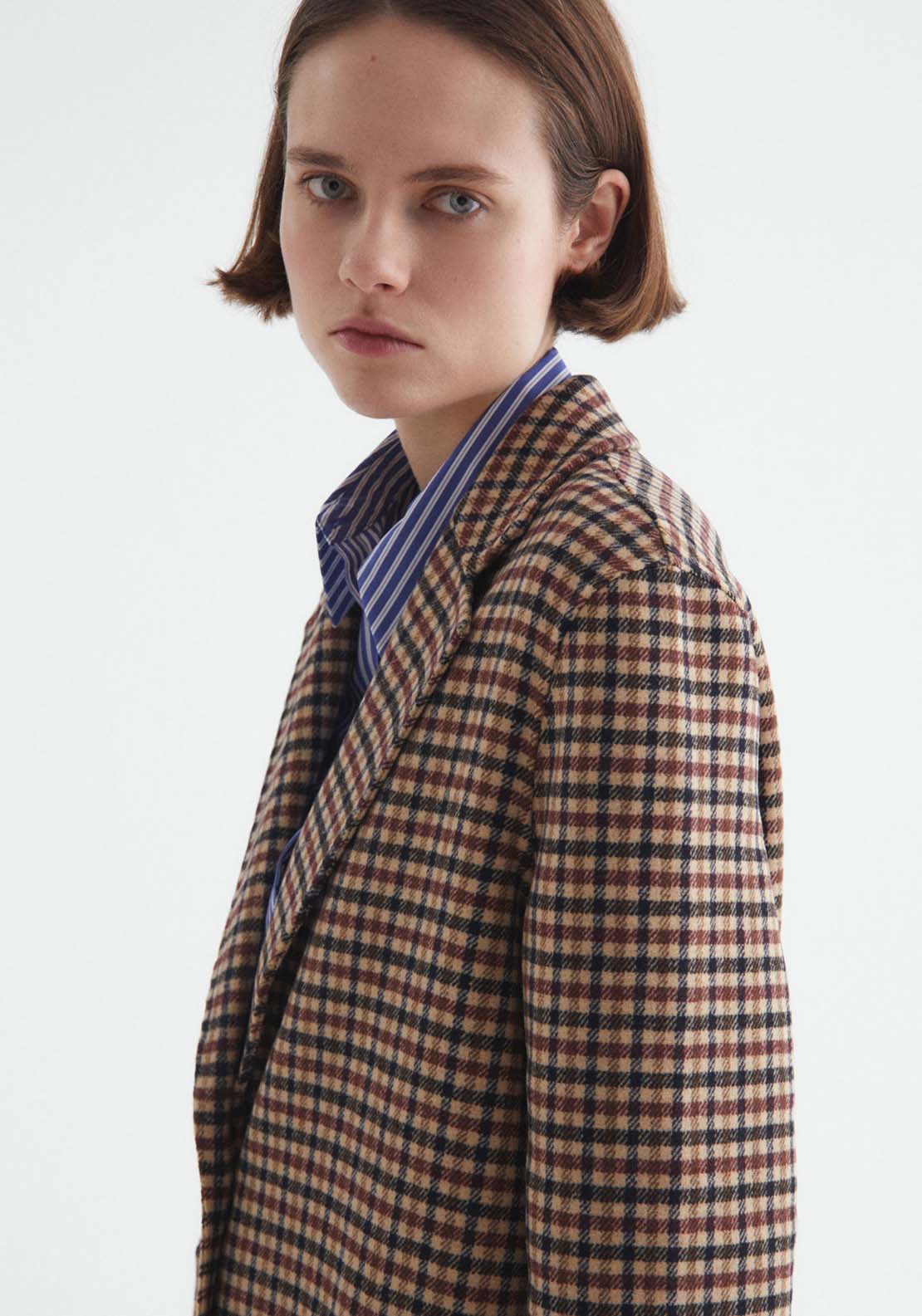 Sfera Single Breasted Checkered Coat - Brown 2 Shaws Department Stores
