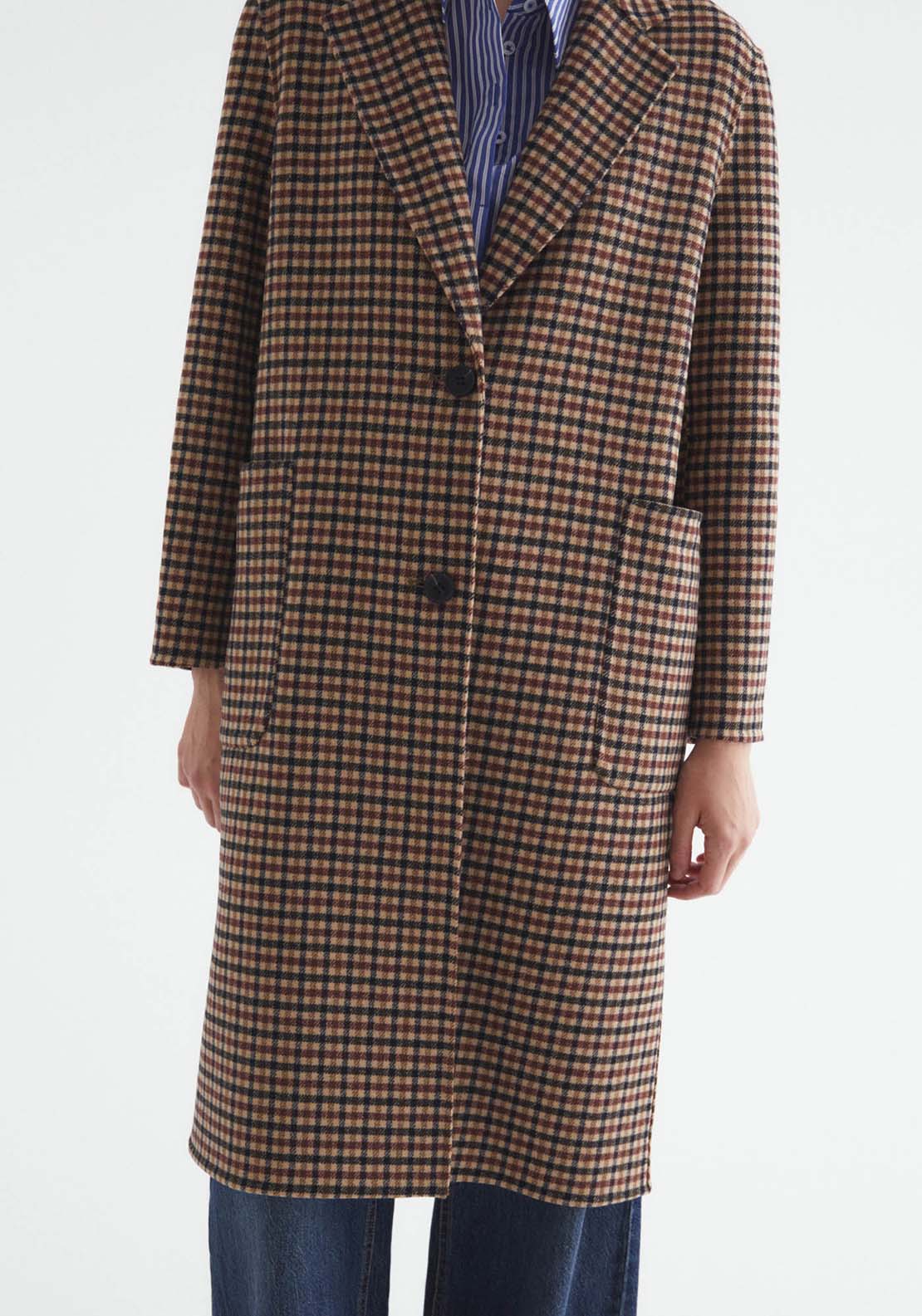 Sfera Single Breasted Checkered Coat - Brown 5 Shaws Department Stores