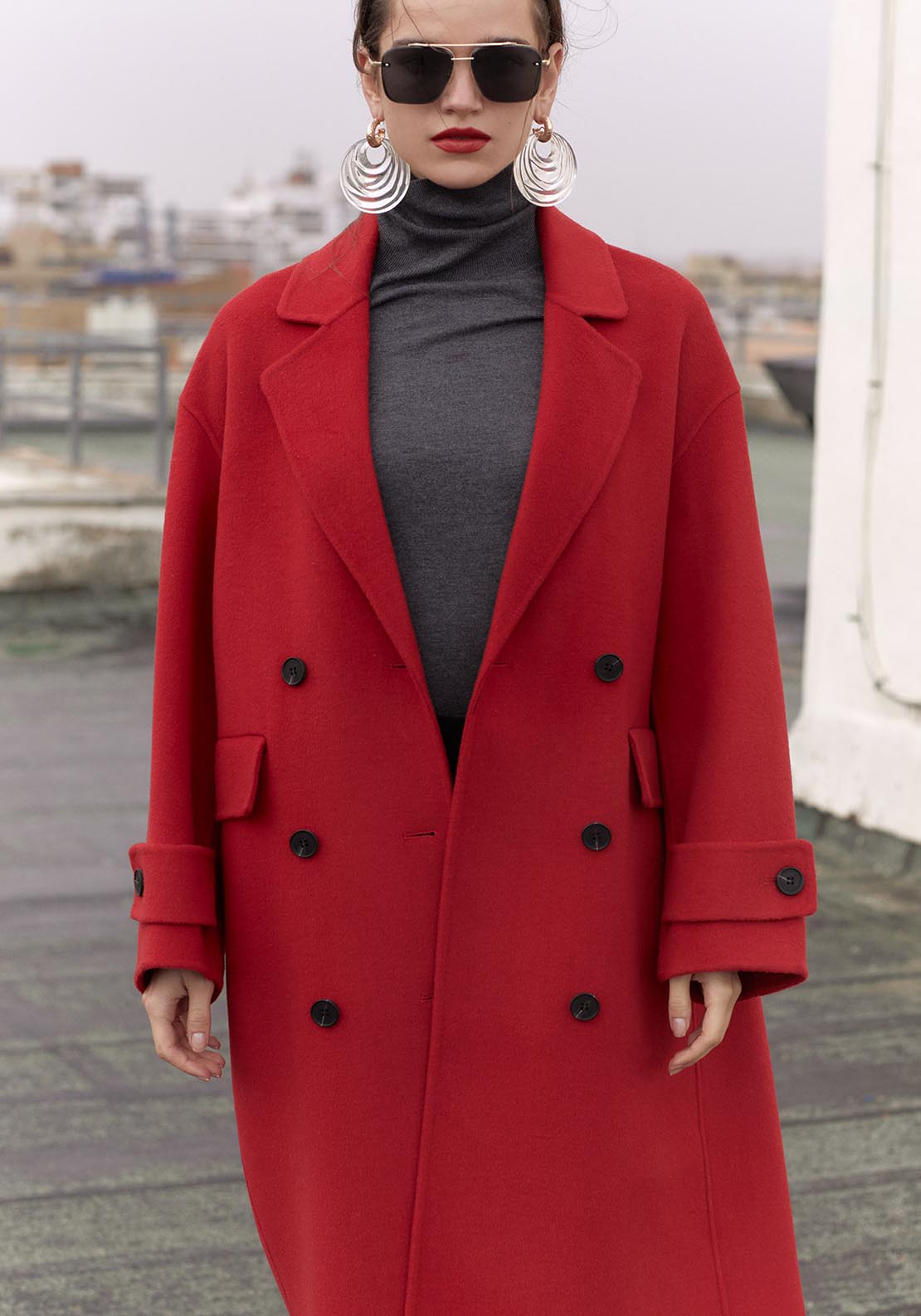 Sfera Oversized handmade duffle coat - Red 3 Shaws Department Stores