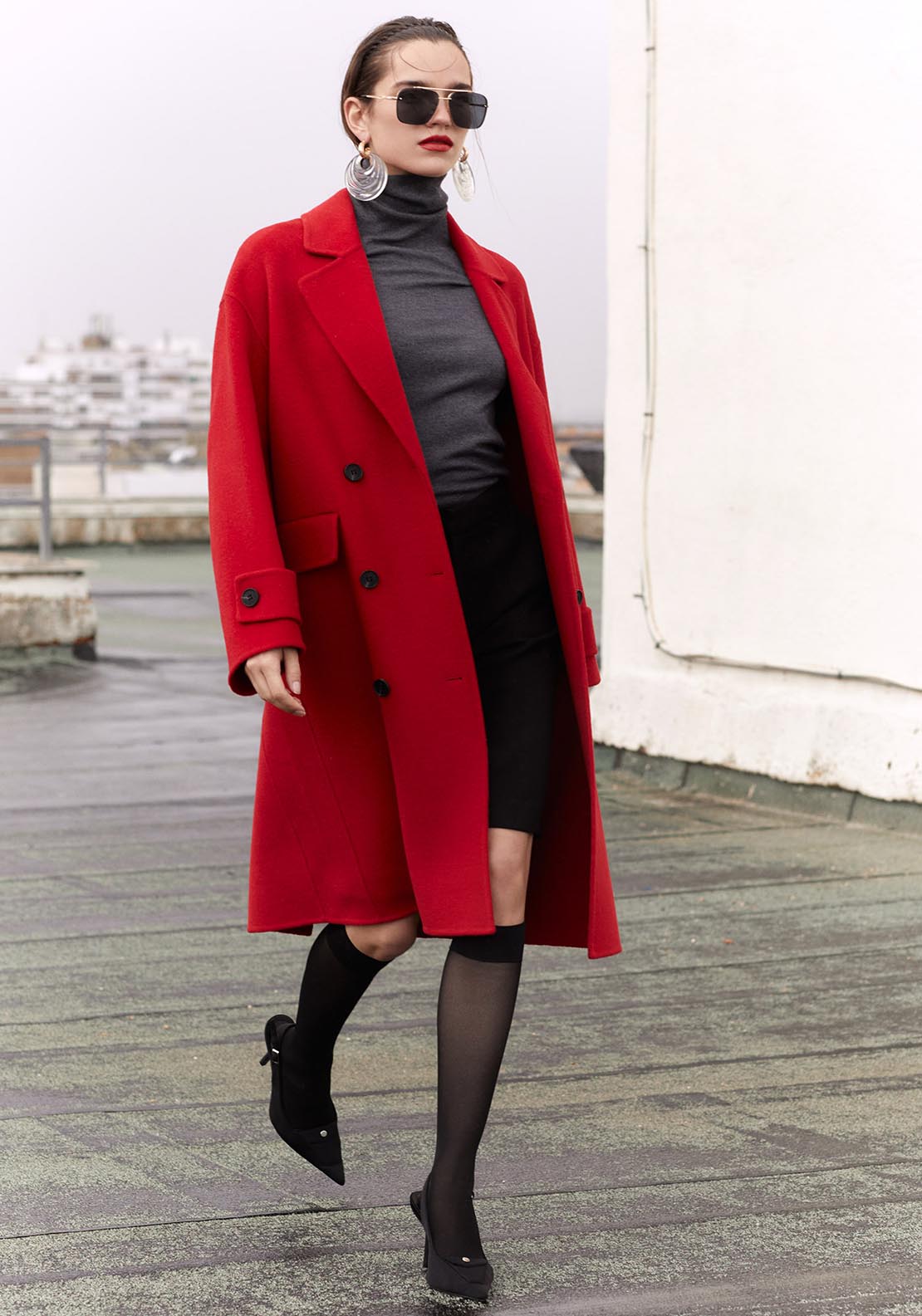 Sfera Oversized handmade duffle coat - Red 1 Shaws Department Stores